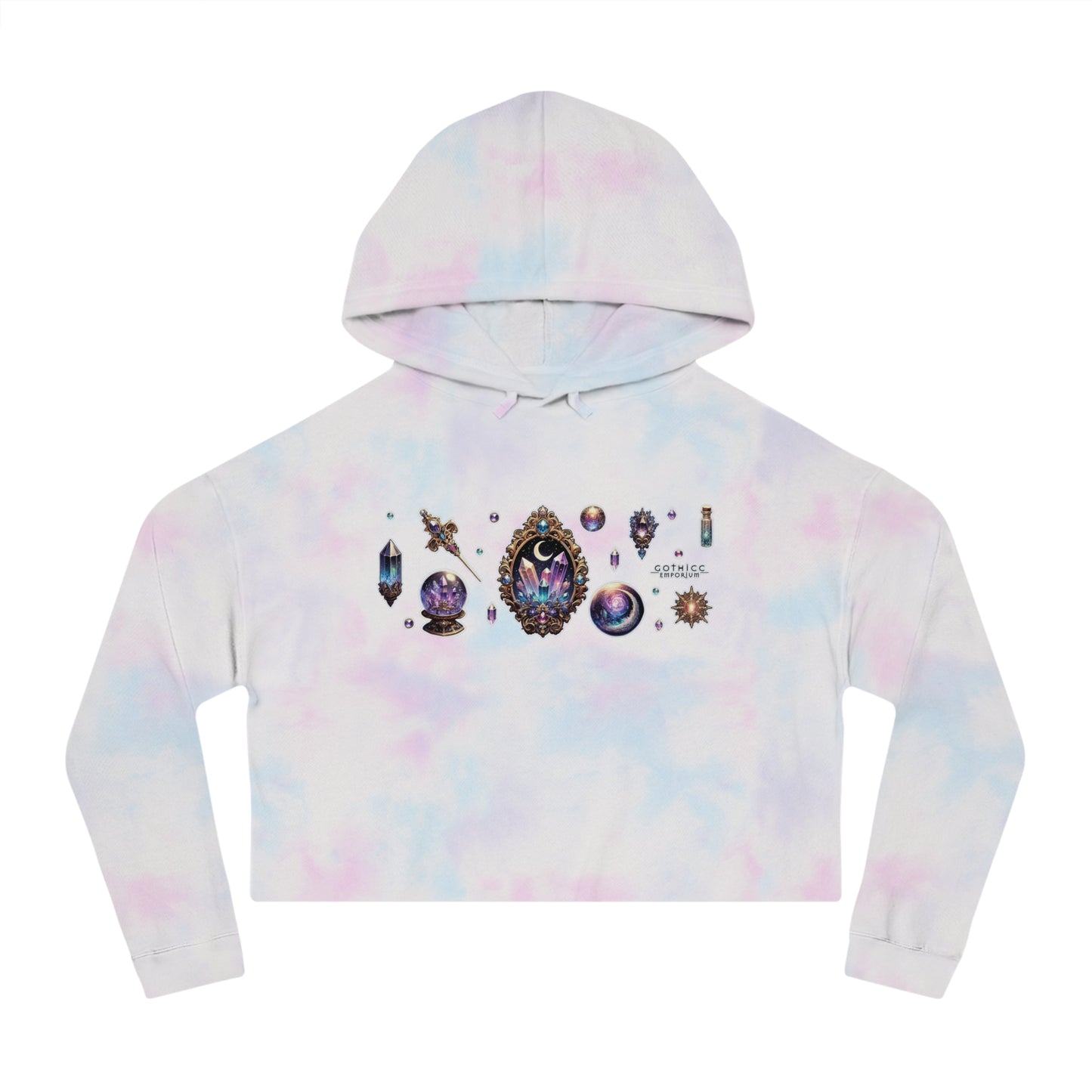 🔮 “Crystal Gem” Cropped Hooded Sweatshirt — glowing, grounded, and glam in every layer 💎🌙🖤✨