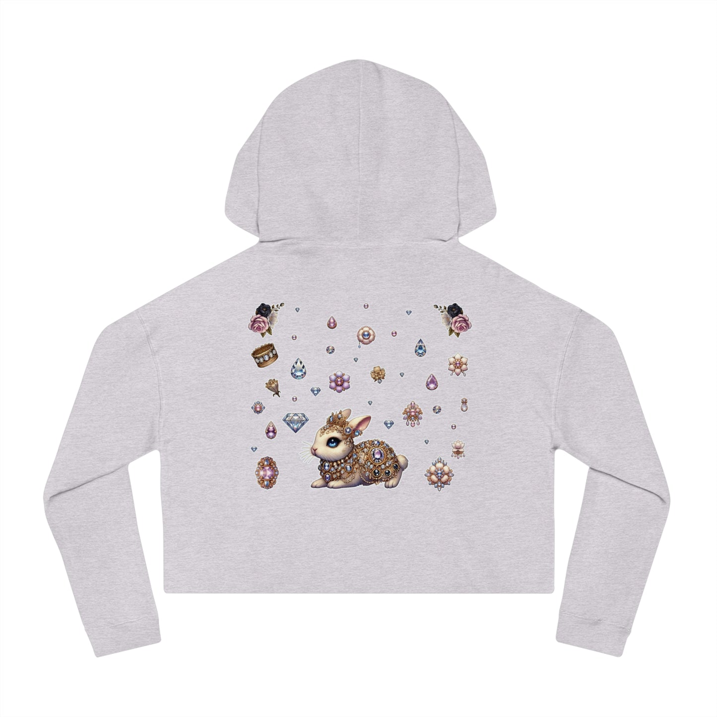 🐰“Jeweled Bunny” Cropped Hooded Sweatshirt — cute, cutthroat, and covered in crystals 🐰💎🖤✨