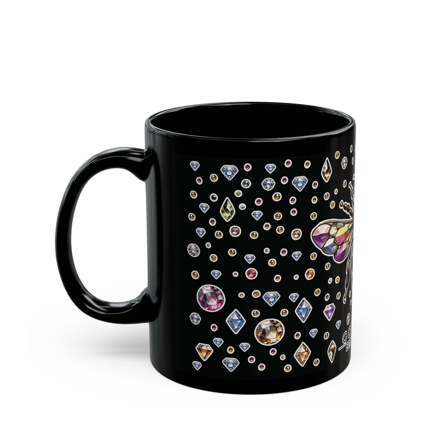 “BEEJEWEL” Black Mug (11oz & 15oz) — sweet, sharp, and brewed to buzz 🐝💎☕🖤