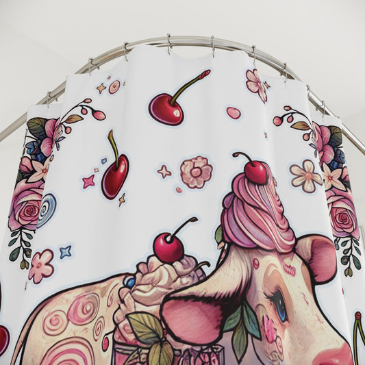 “Milkshake Cow” Shower Curtain in White — dairy drama, bathroom glam, and curves that cling 🐄🥤🛁✨