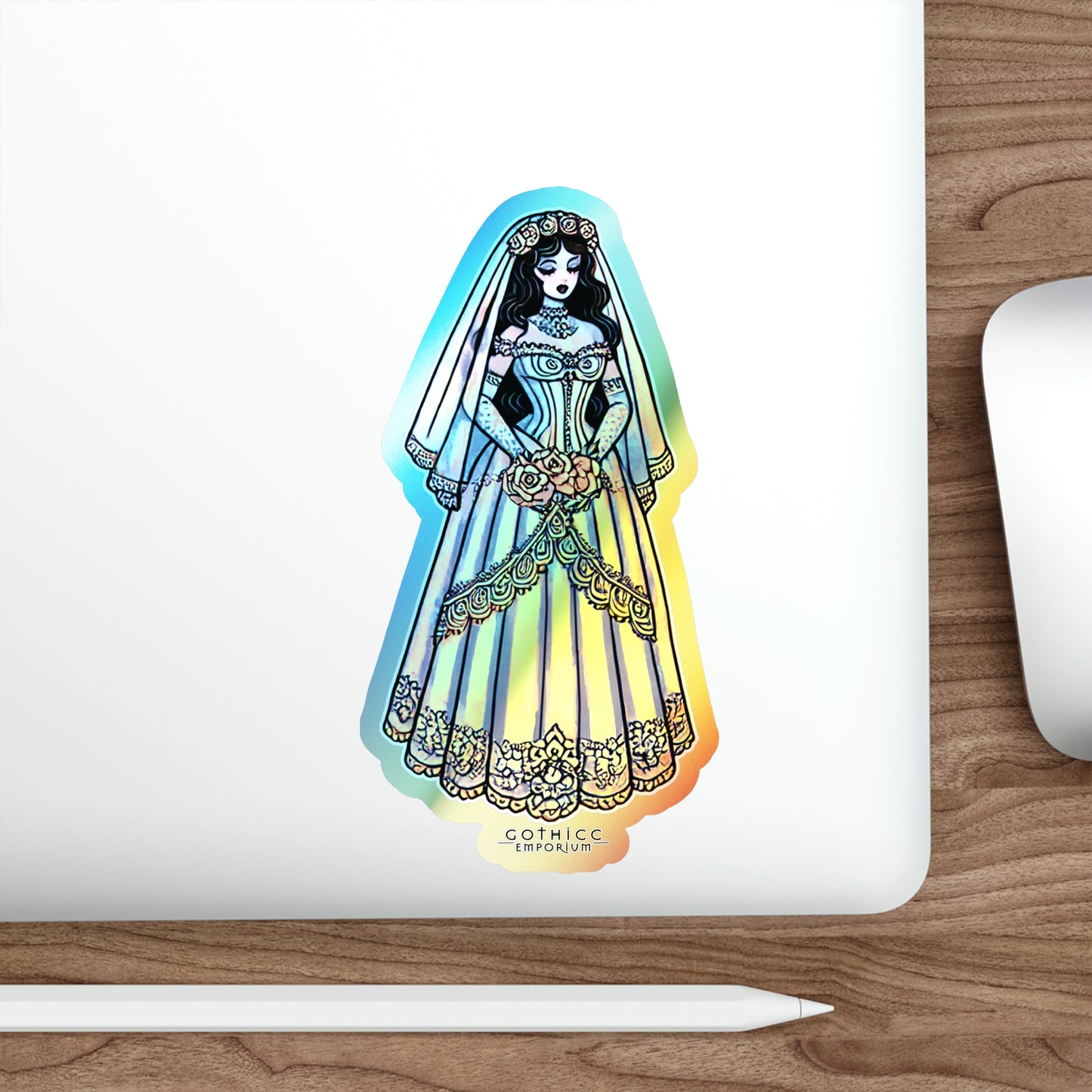 βBrideβ Holographic Die-Cut Sticker β glam, ghoul, and ready to wed π€πππ°ββοΈ