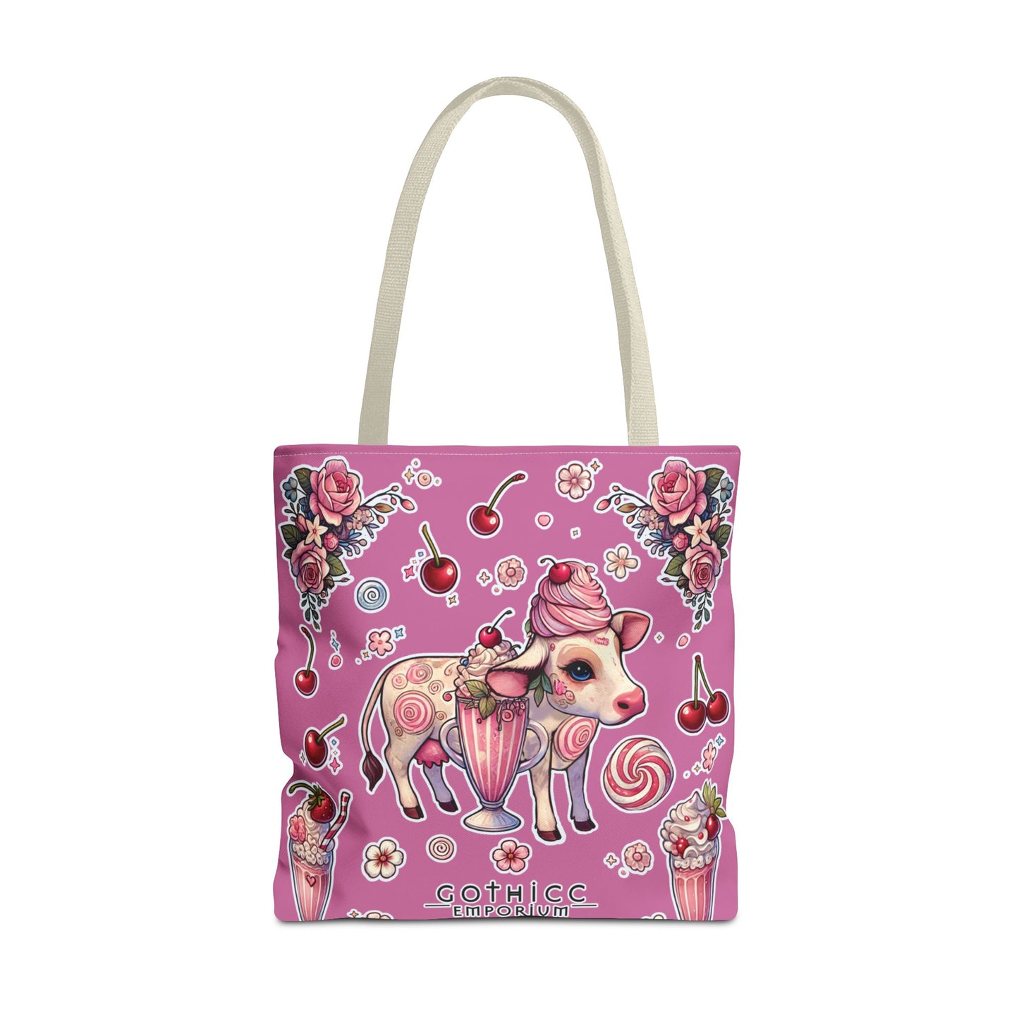 🖤“Milkshake Cow” Tote Bag in Pink — thicc, sweet, and built to carry drama 🐄🛍️🍓