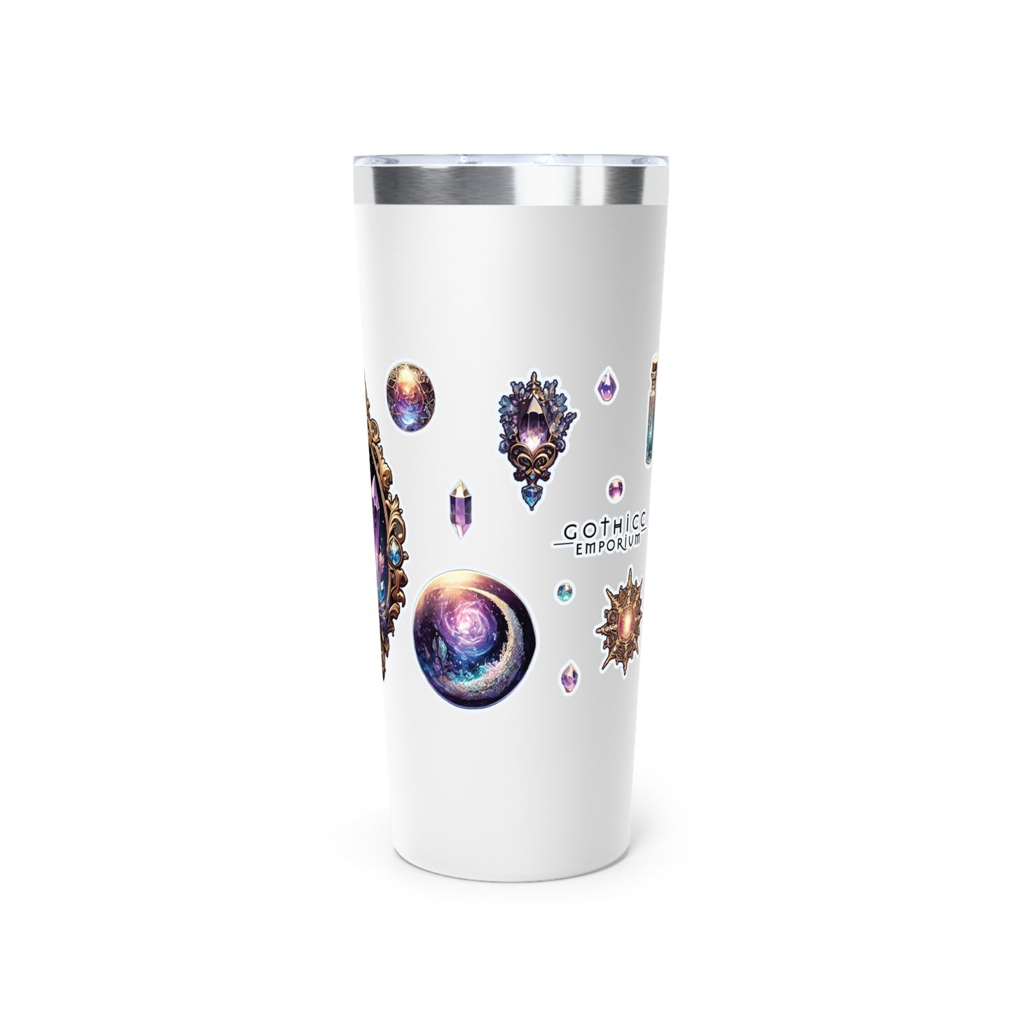 “Crystal Gem” Copper Vacuum Insulated Tumbler – 22oz — radiant energy in every sip 💎🌙☕🖤