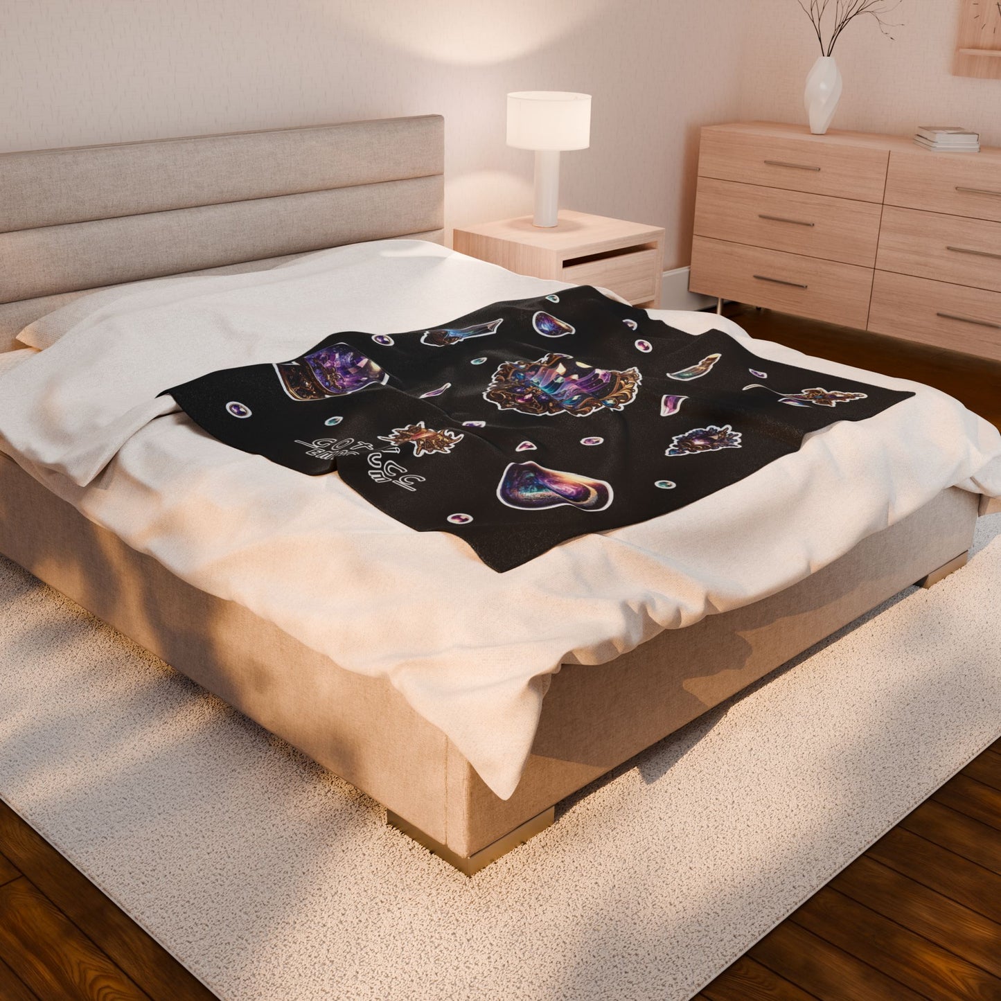 "Crystal Gem" Velveteen Plush Blanket in Black