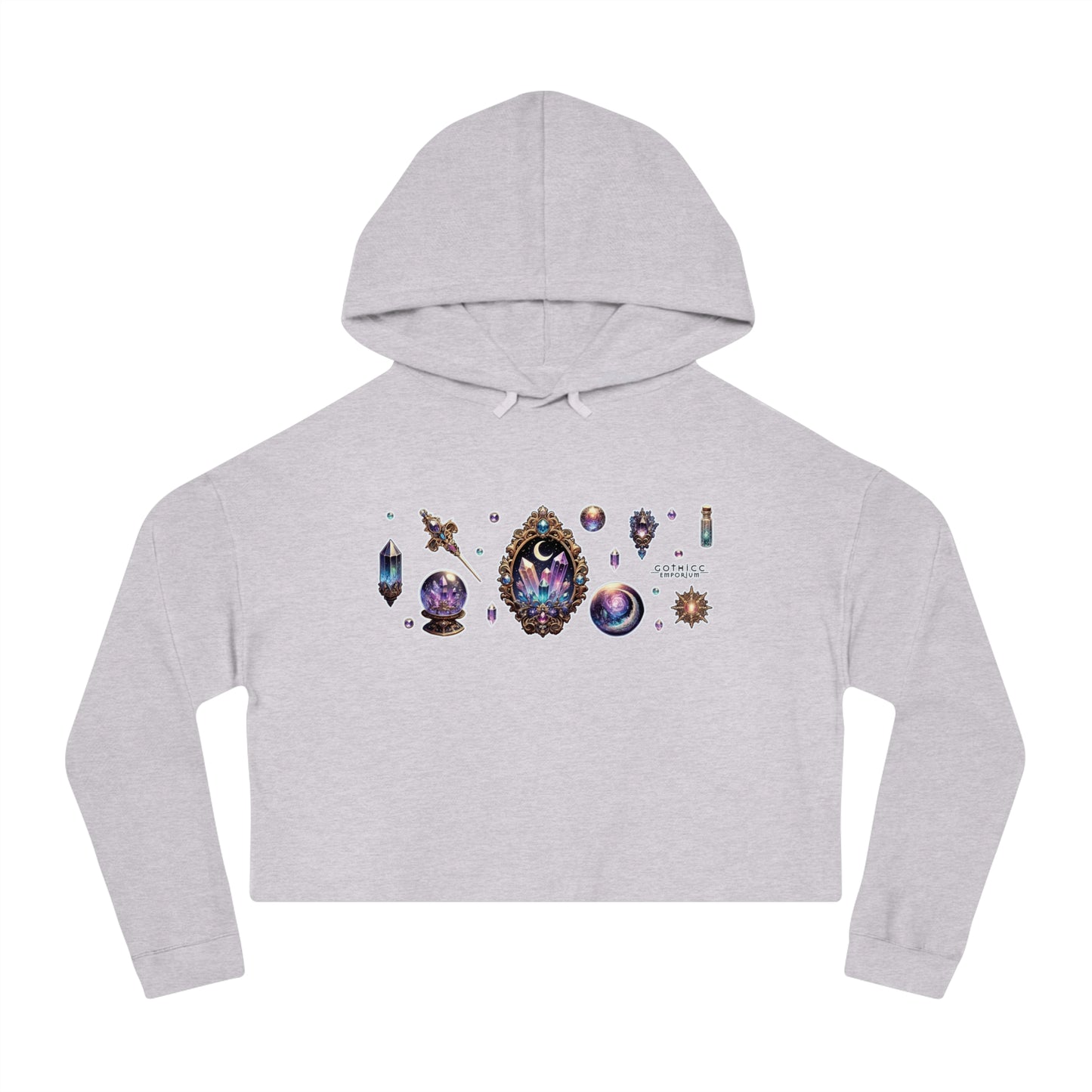 🔮 “Crystal Gem” Cropped Hooded Sweatshirt — glowing, grounded, and glam in every layer 💎🌙🖤✨