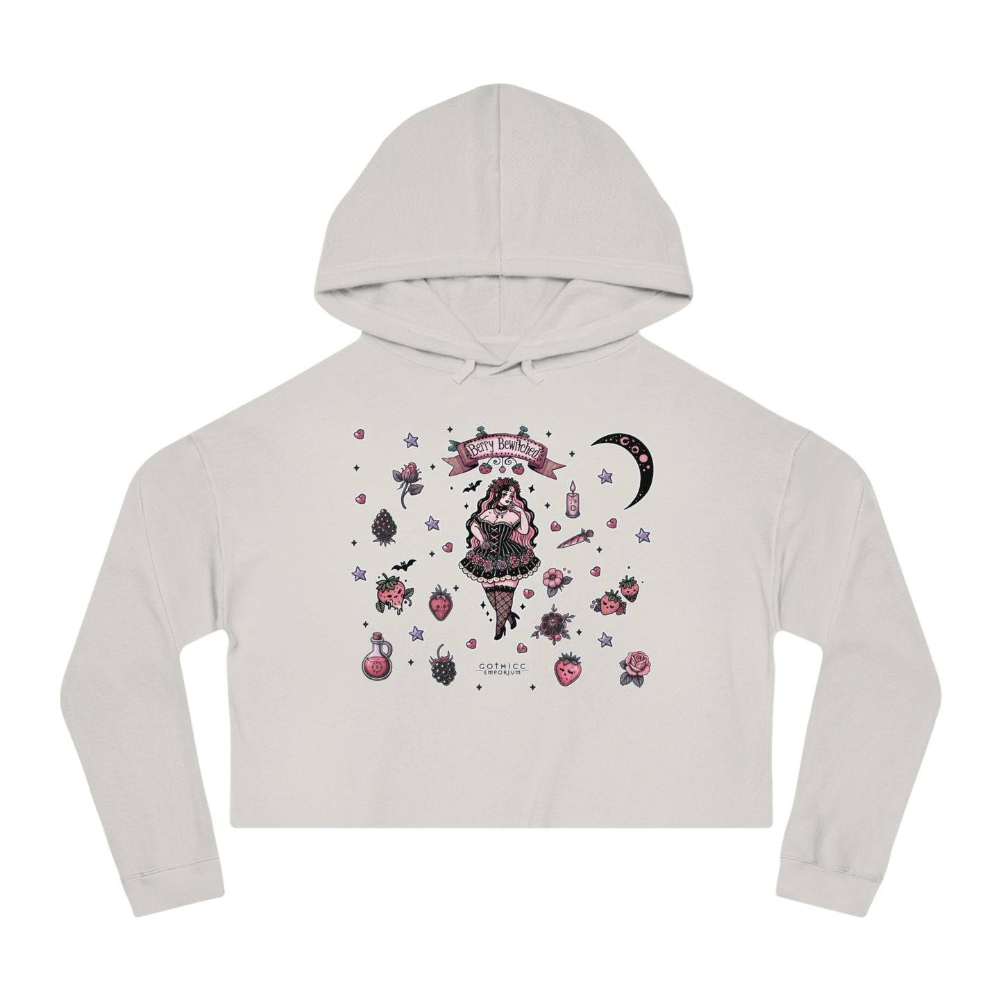 🍓“Berry Bewitched” Cropped Hooded Sweatshirt — juicy, hexed, and laced with dark sweetness 🔮🖤✨