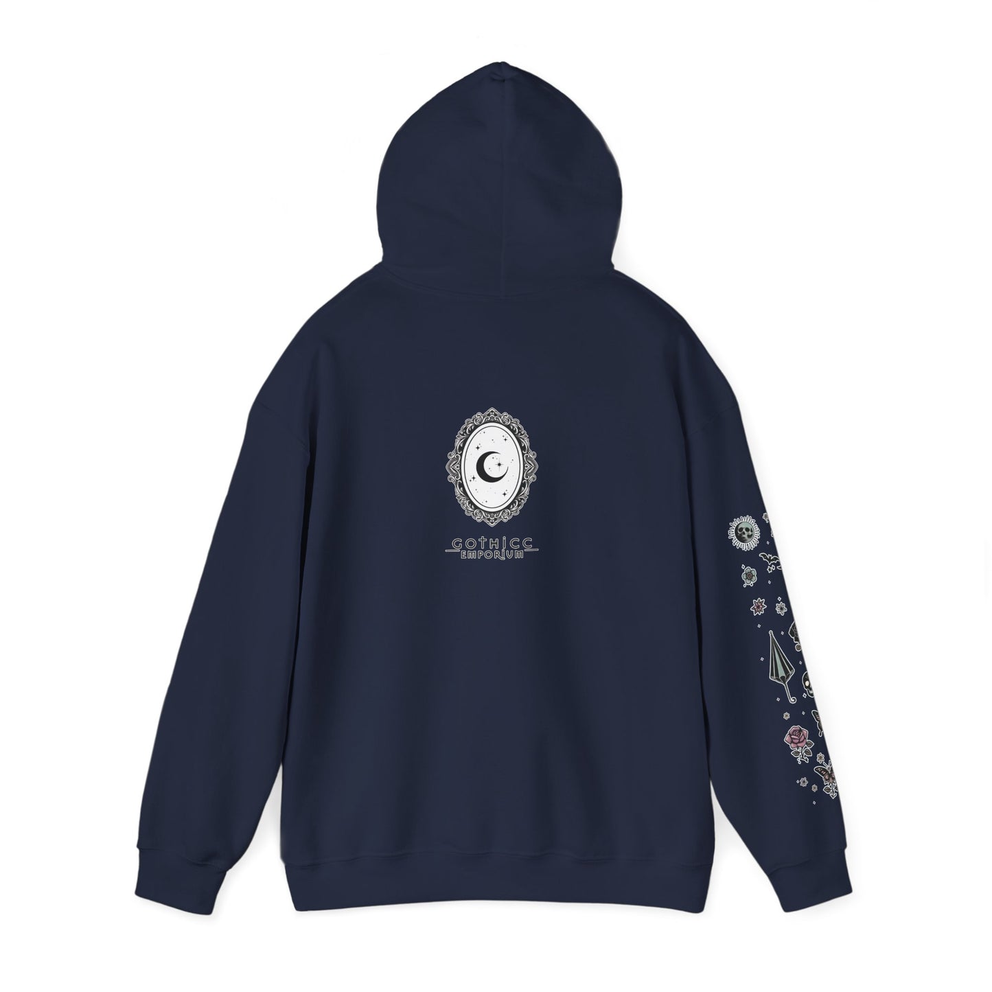 🕷️“Summer Goth Thicc” Unisex Heavy Blend™ Hooded Sweatshirt — hot, haunted, and too bold to melt 🖤🌞🕶️🕷️