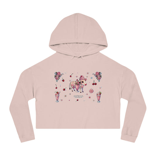 🍓“Milkshake Cow” Cropped Hooded Sweatshirt — thick-cut charm with a mooo-dy twist 🐄🥤🖤✨