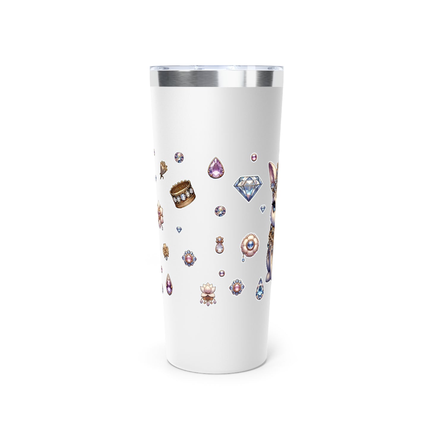 “Jeweled Bunny” Copper Vacuum Insulated Tumbler – 22oz — cute, cold, and always in control 🐰💅💎🖤