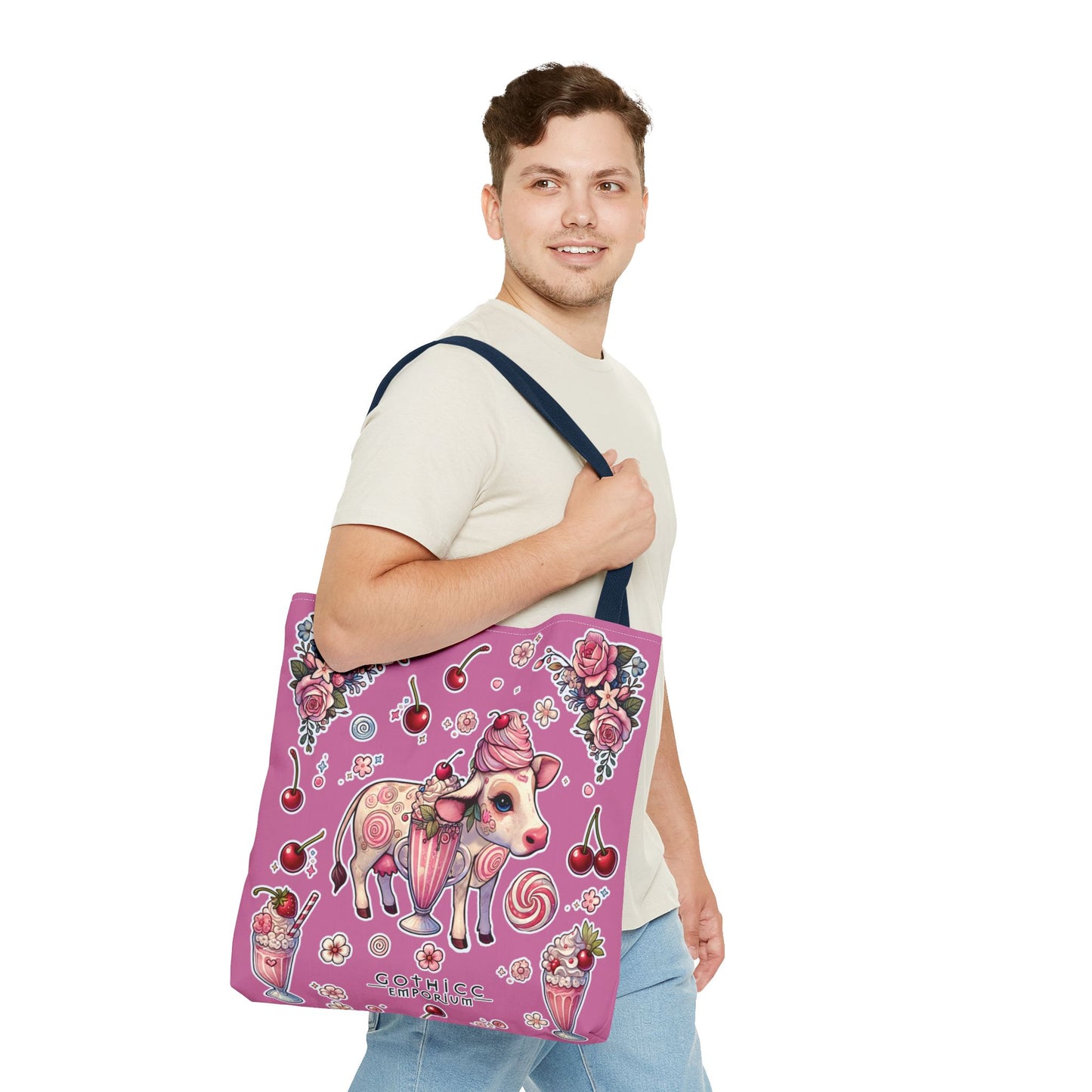 🖤“Milkshake Cow” Tote Bag in Pink — thicc, sweet, and built to carry drama 🐄🛍️🍓
