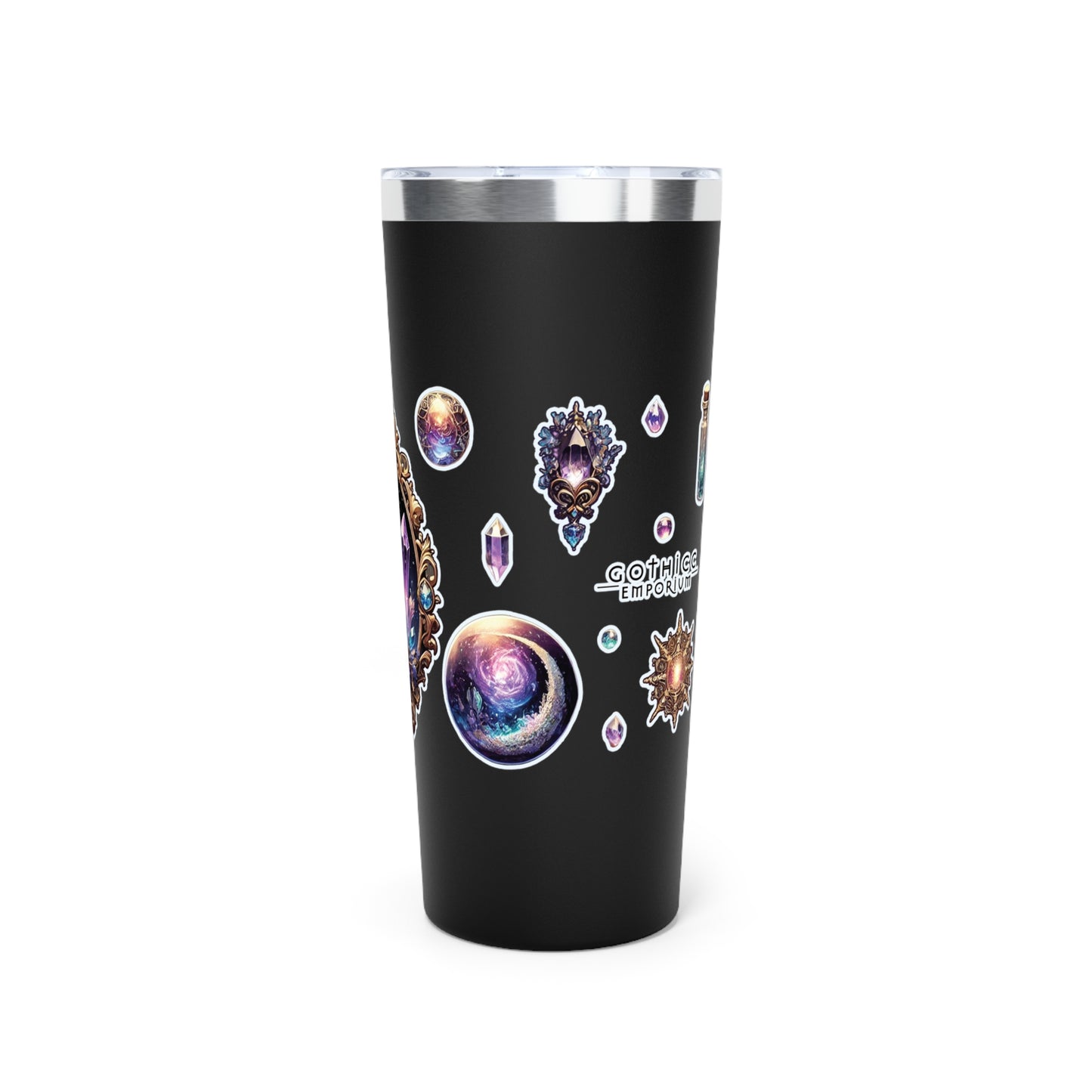 “Crystal Gem” Copper Vacuum Insulated Tumbler – 22oz — radiant energy in every sip 💎🌙☕🖤