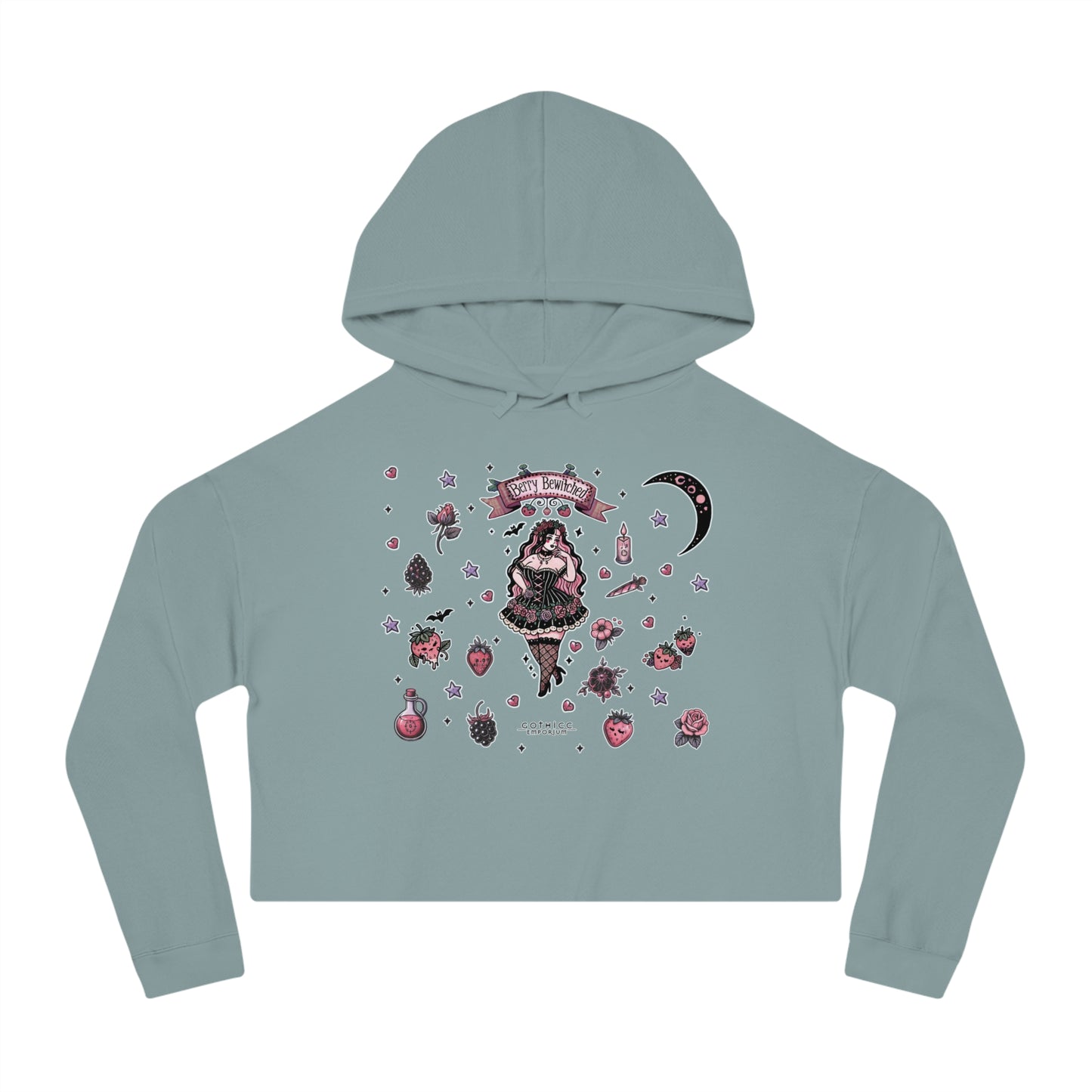 🍓“Berry Bewitched” Cropped Hooded Sweatshirt — juicy, hexed, and laced with dark sweetness 🔮🖤✨