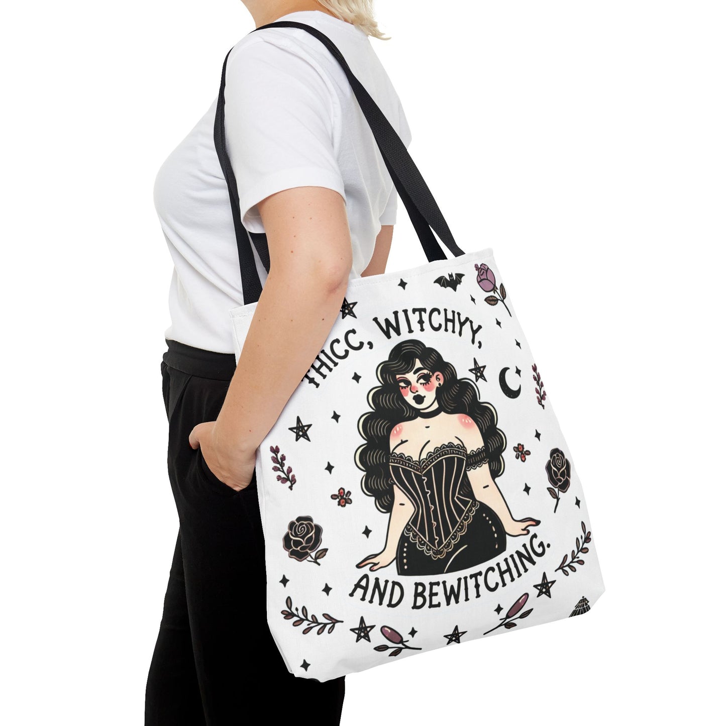 🧹 “Thicc Witchyy” Tote Bag – White (18x18)