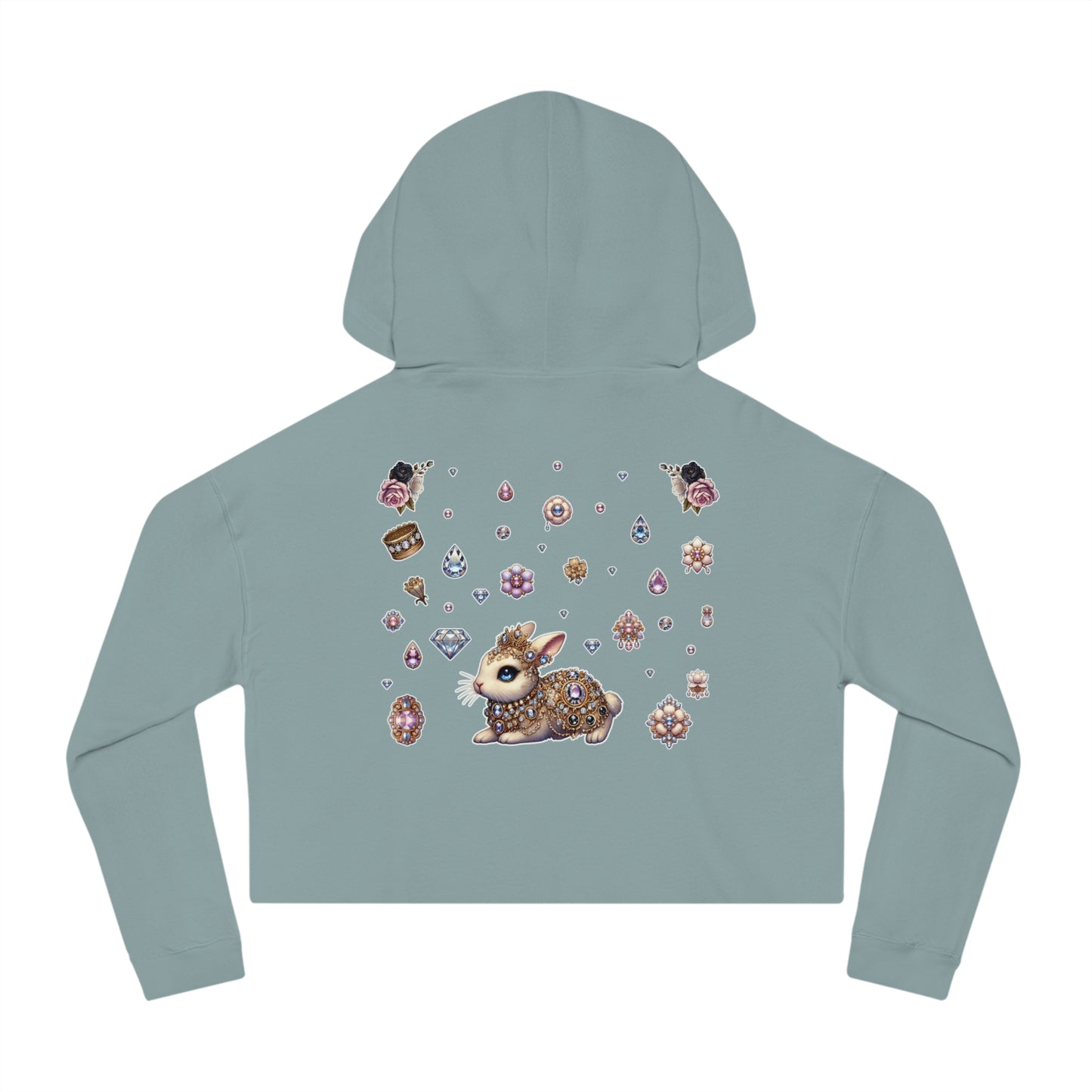 🐰“Jeweled Bunny” Cropped Hooded Sweatshirt — cute, cutthroat, and covered in crystals 🐰💎🖤✨