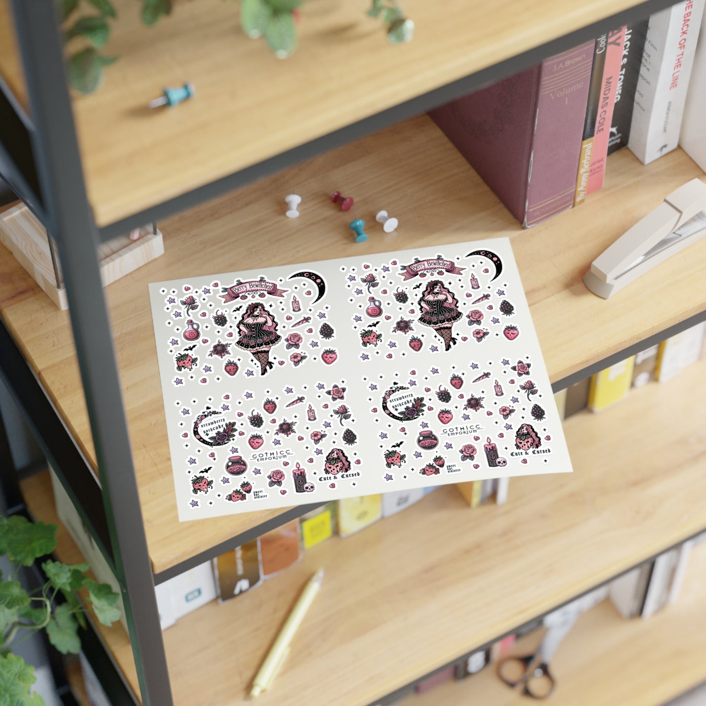“Berry Bewitched” Sticker Sheet – 11x8.5 — sweet, spellbound, and just a lil bit poisonous 🍓🖤✨🔮