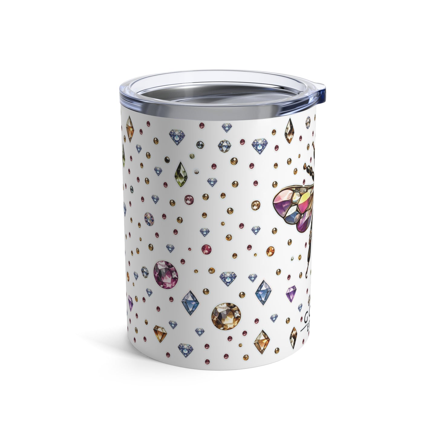 “BEEJEWEL” Tumbler – 10oz in White — buzzing, bold, and built to sip with sting 🐝💎🥤🖤