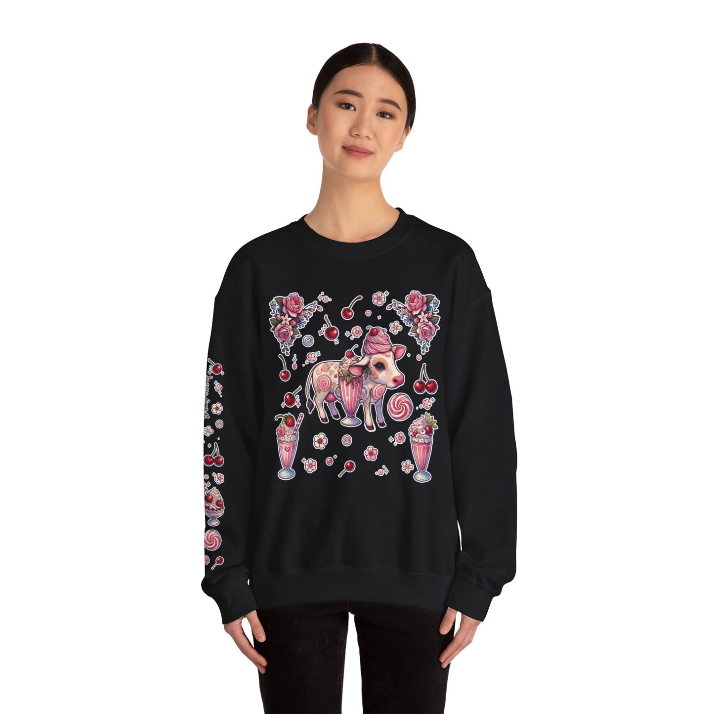 “Milkshake Cow” Unisex Heavy Blend™ Crewneck Sweatshirt — thick-cut comfort with dairy-core drip 🐄🥤🖤✨