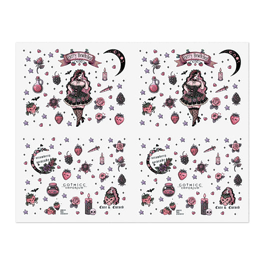 “Berry Bewitched” Sticker Sheet – 11x8.5 — sweet, spellbound, and just a lil bit poisonous 🍓🖤✨🔮