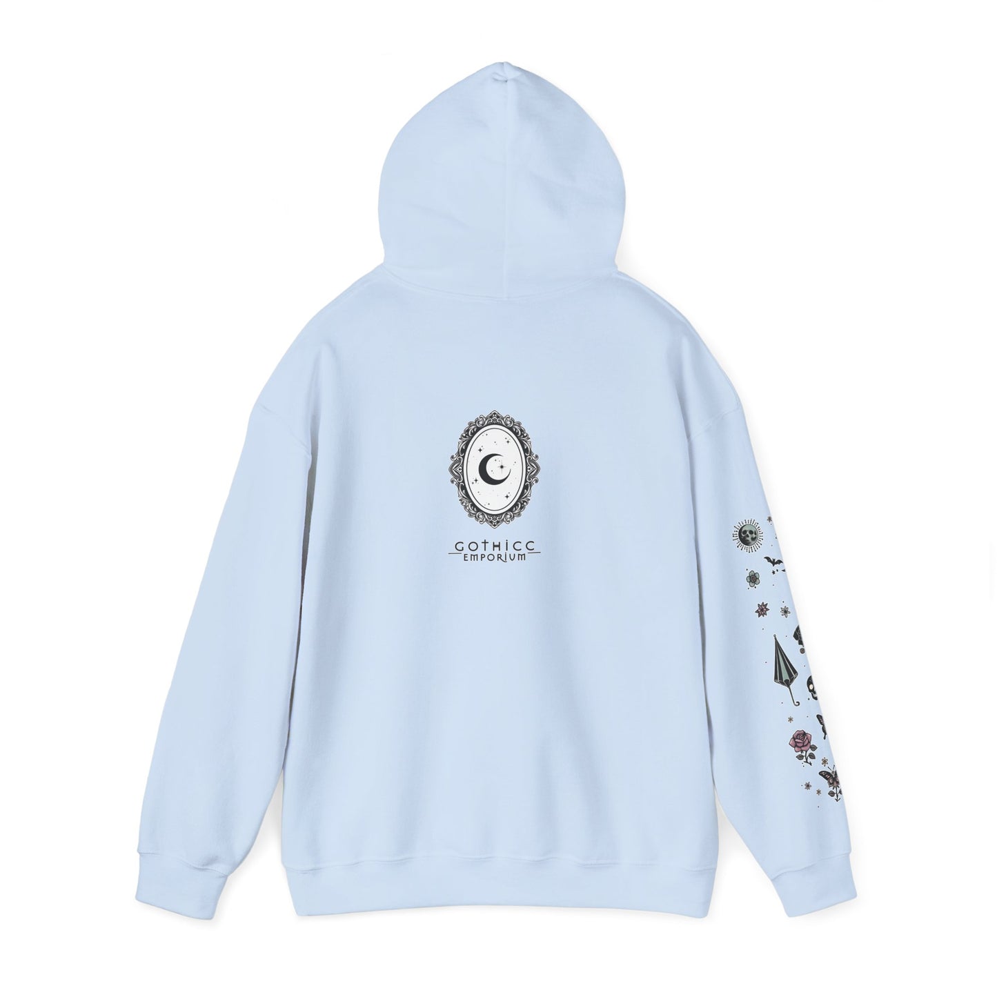 🕷️“Summer Goth Thicc” Unisex Heavy Blend™ Hooded Sweatshirt — hot, haunted, and too bold to melt 🖤🌞🕶️🕷️