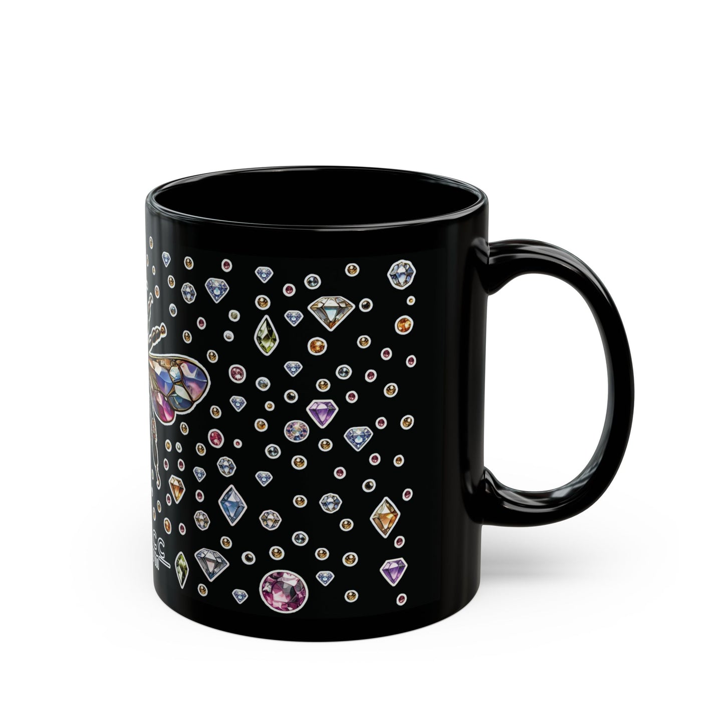 “BEEJEWEL” Black Mug (11oz & 15oz) — sweet, sharp, and brewed to buzz 🐝💎☕🖤