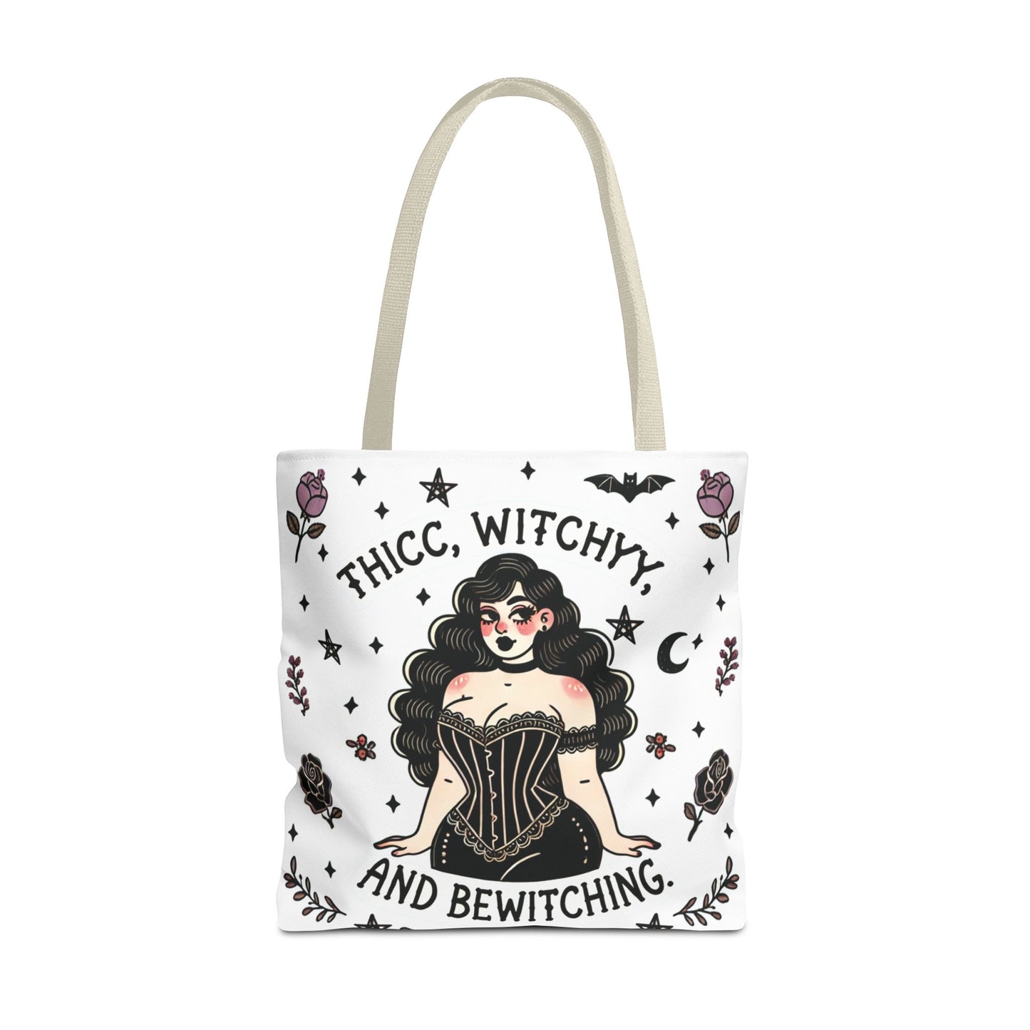 🧹 “Thicc Witchyy” Tote Bag – White (18x18)