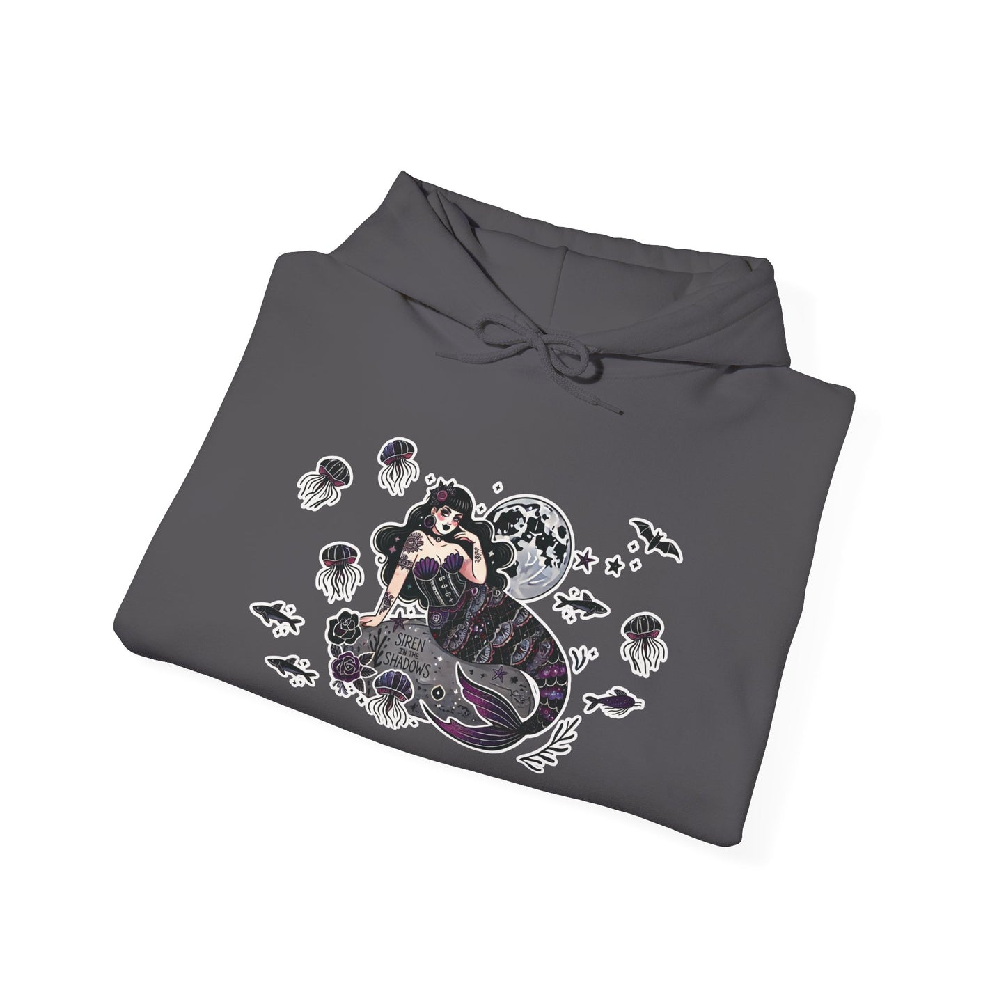 🧜♀️“Siren in the Shadows” Unisex Heavy Blend™ Hooded Sweatshirt — haunting, hypnotic, and draped in danger 🖤🌊🧜♀️🌑