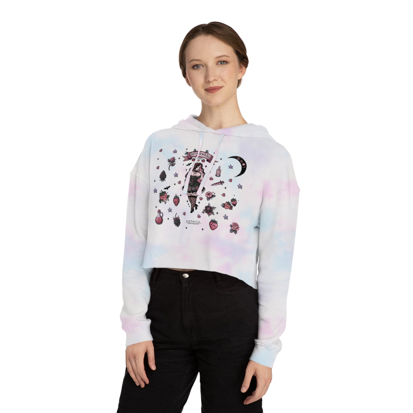 🍓“Berry Bewitched” Cropped Hooded Sweatshirt — juicy, hexed, and laced with dark sweetness 🔮🖤✨