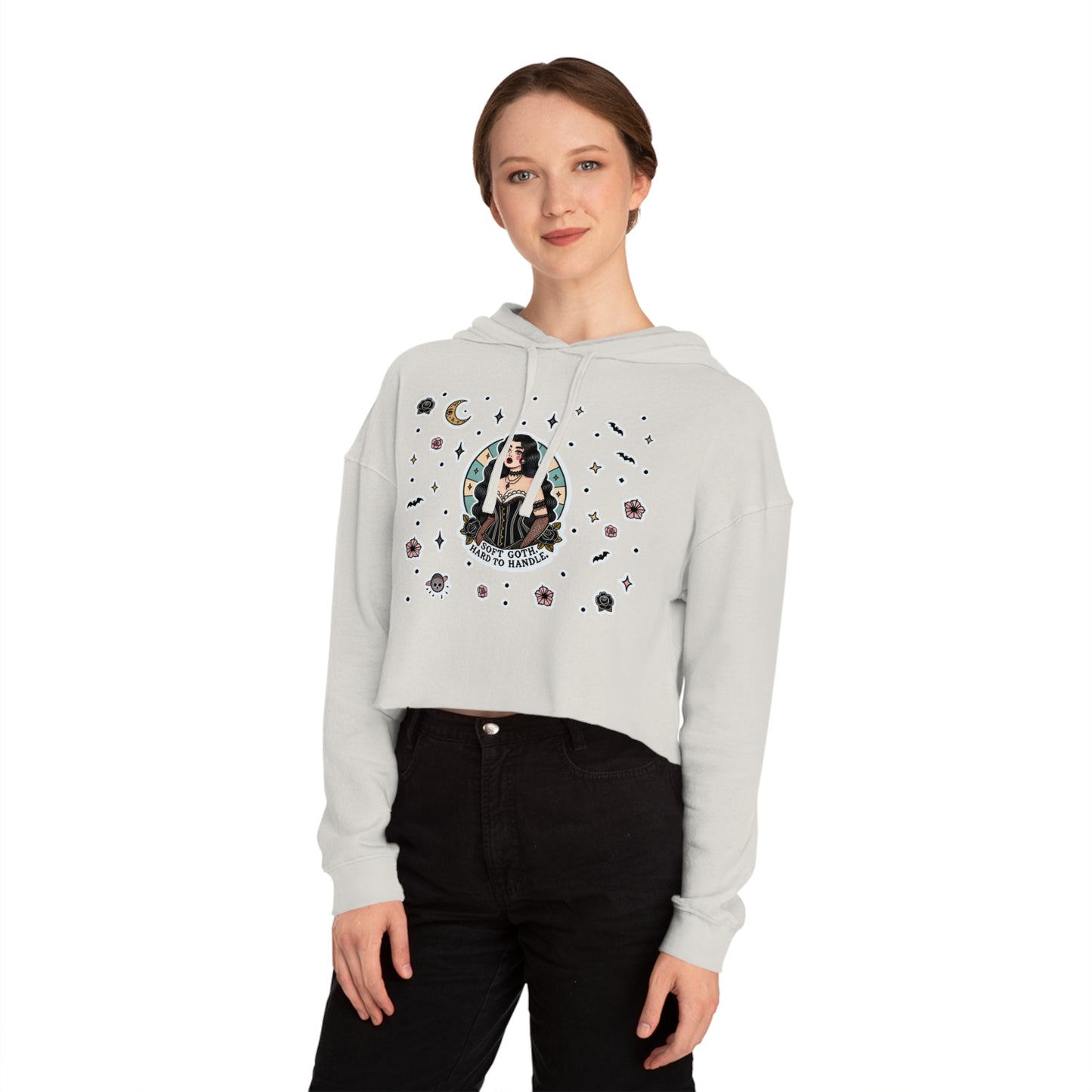 “Soft Goth” Cropped Hooded Sweatshirt — tender, toxic, and softly unbothered 🖤🌫️🕸️✨