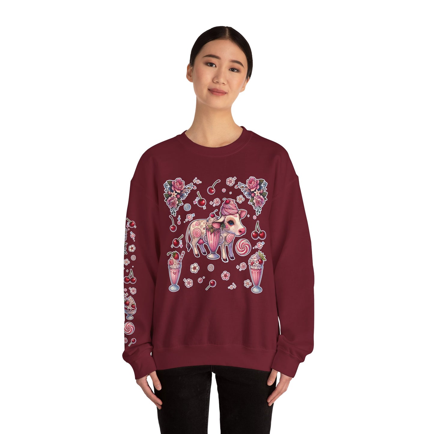 “Milkshake Cow” Unisex Heavy Blend™ Crewneck Sweatshirt — thick-cut comfort with dairy-core drip 🐄🥤🖤✨