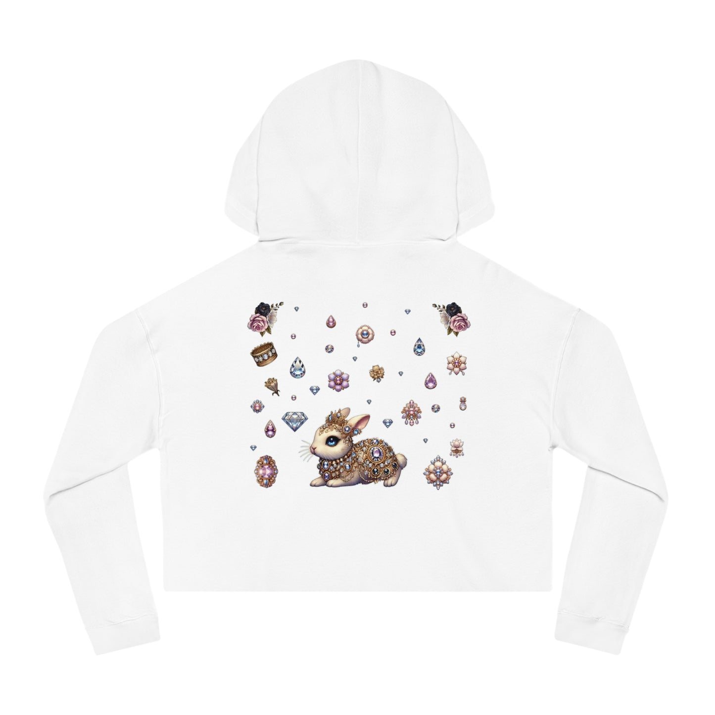🐰“Jeweled Bunny” Cropped Hooded Sweatshirt — cute, cutthroat, and covered in crystals 🐰💎🖤✨