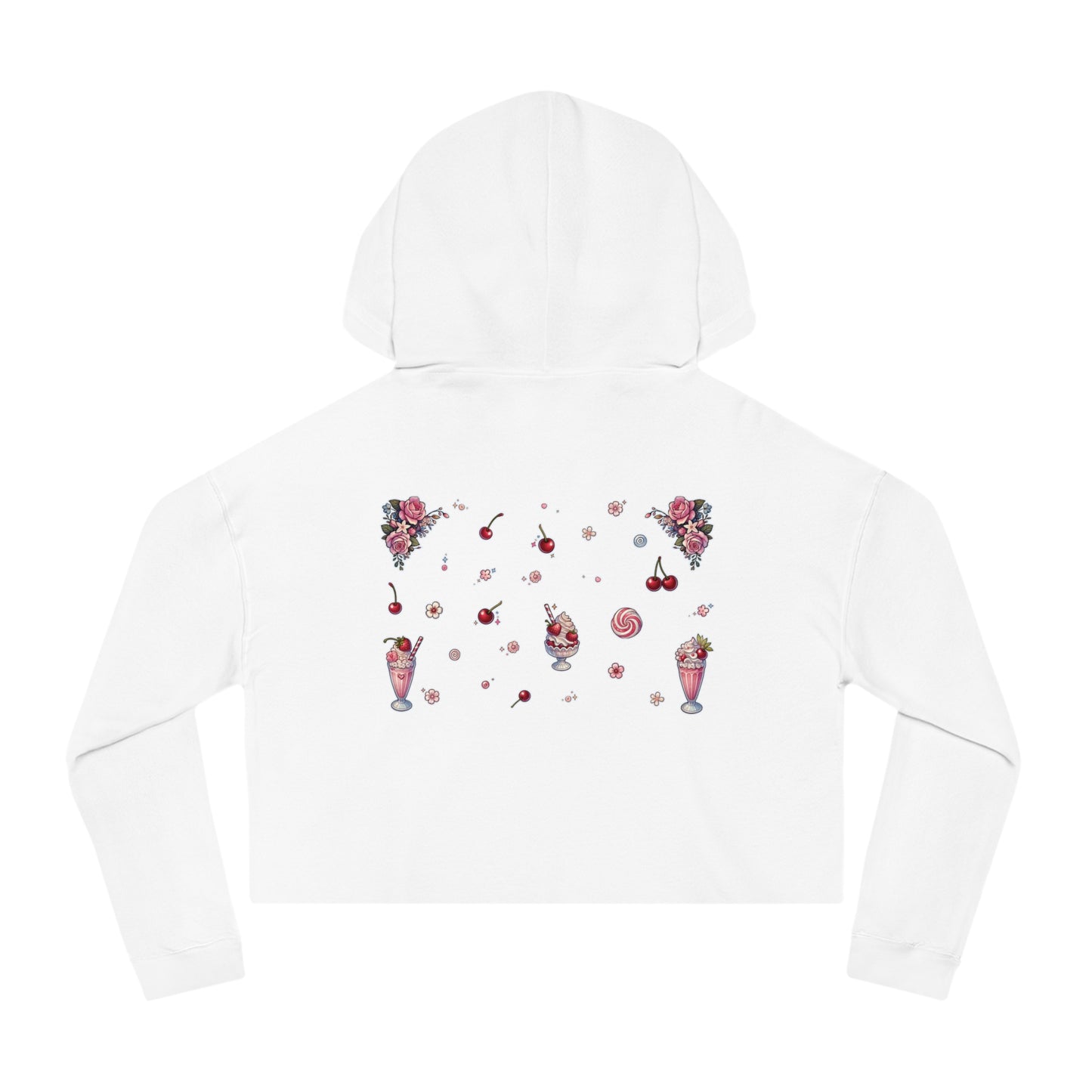 🍓“Milkshake Cow” Cropped Hooded Sweatshirt — thick-cut charm with a mooo-dy twist 🐄🥤🖤✨