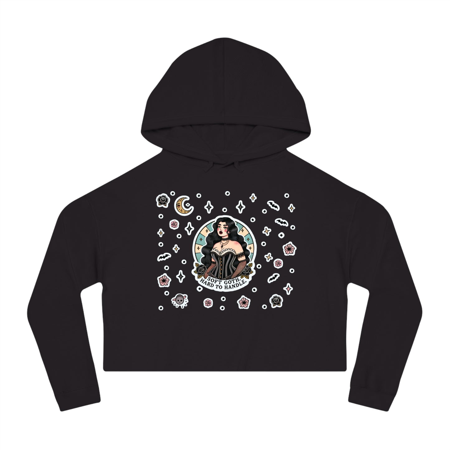 “Soft Goth” Cropped Hooded Sweatshirt — tender, toxic, and softly unbothered 🖤🌫️🕸️✨