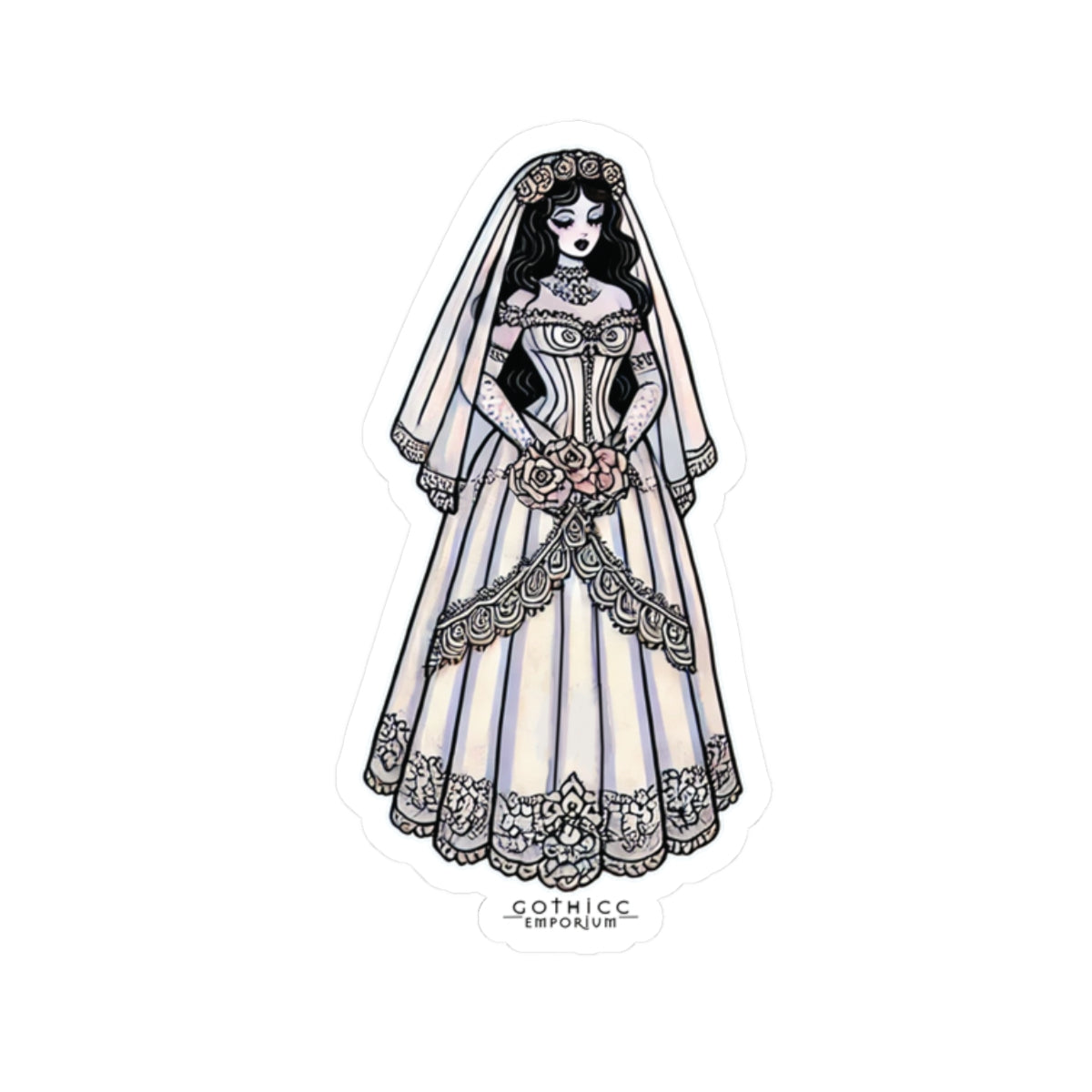 βBrideβ Kiss-Cut Sticker β hauntingly hitched and cute as hell π°ββοΈππ€π