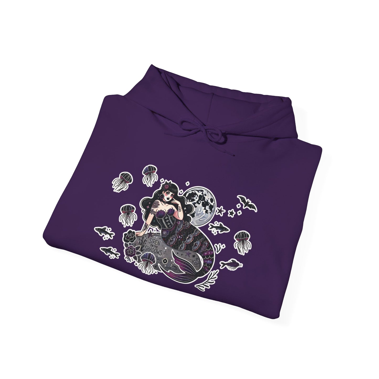 🧜♀️“Siren in the Shadows” Unisex Heavy Blend™ Hooded Sweatshirt — haunting, hypnotic, and draped in danger 🖤🌊🧜♀️🌑
