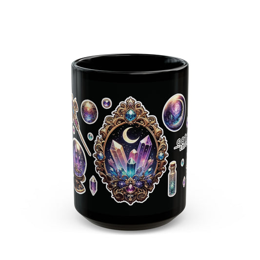 “Crystal Gem” Black Mug (11oz & 15oz) — mystical, moody, and made for magic sips 💎☕🌑✨
