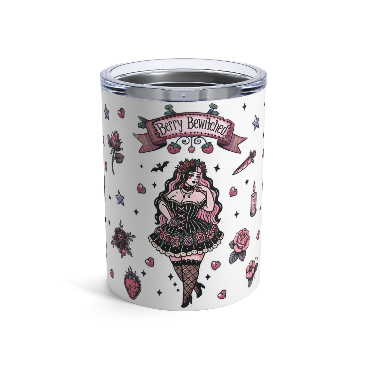 "Berry Bewitched” Tumbler – 10oz white— sultry, sweet, and steeped in magic 🍓🔮🖤✨