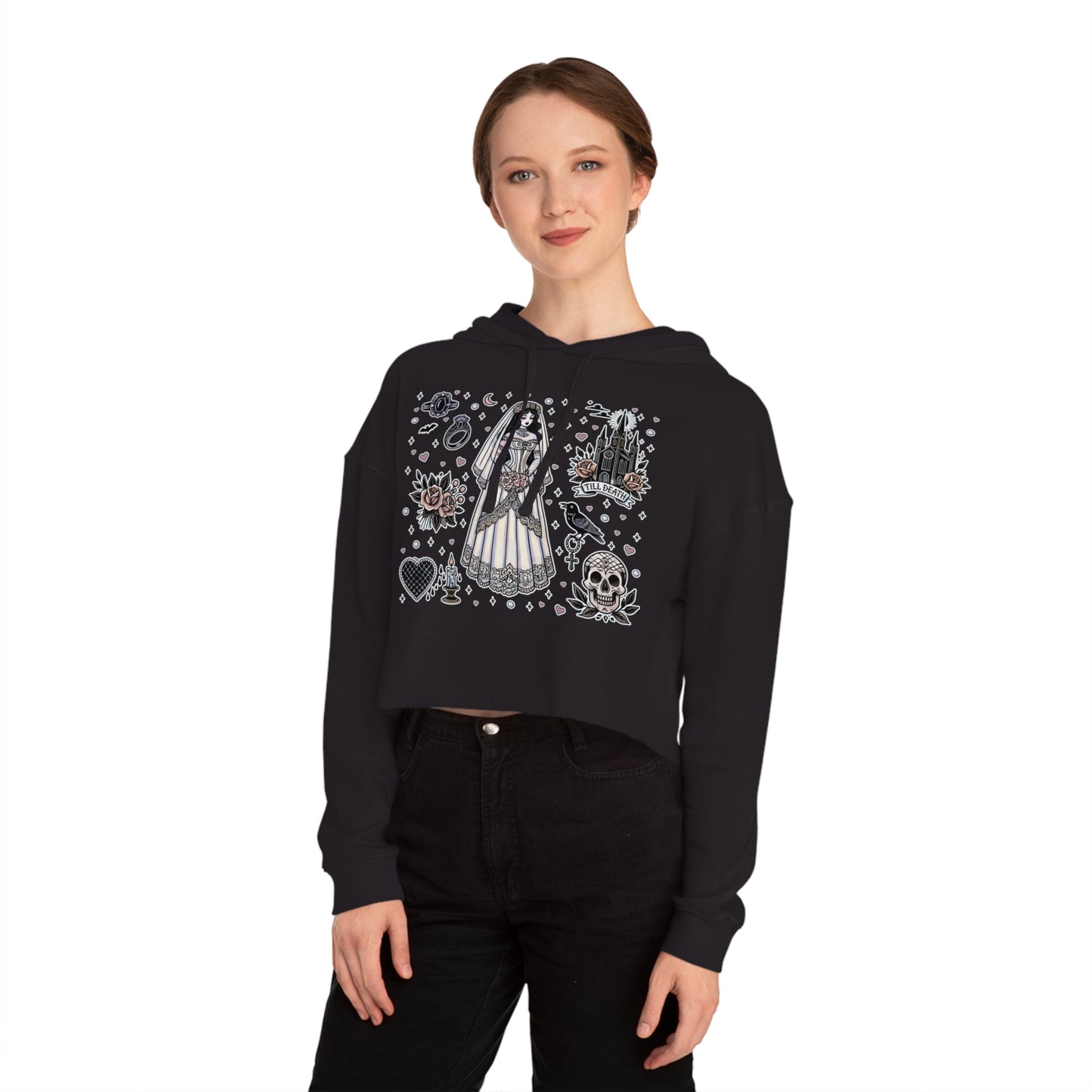 "Bride" Cropped Hooded Sweatshirt