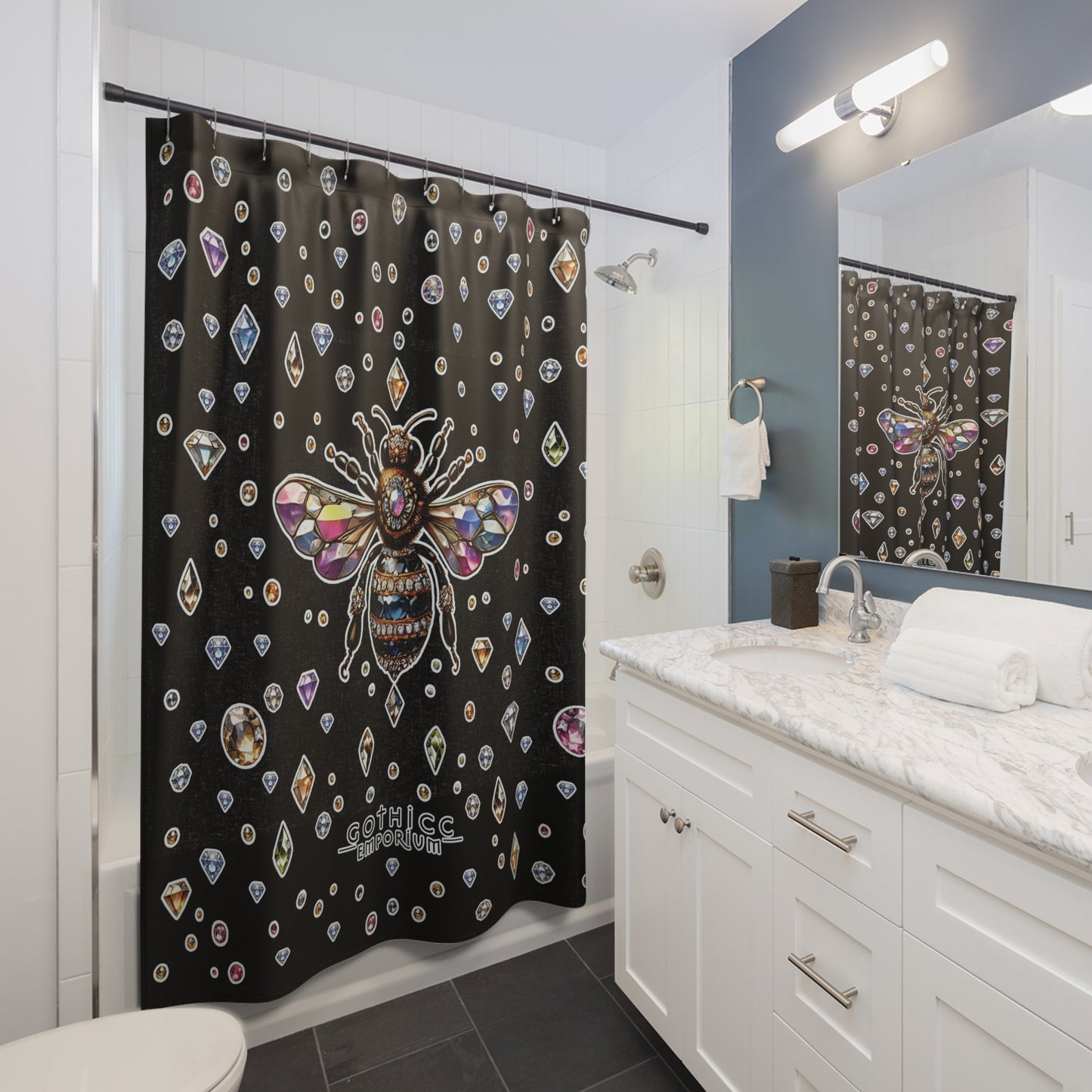 "BEEJEWEL" Shower Curtain in Black
