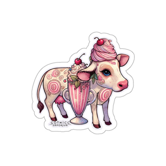 “Milkshake Cow” Die-Cut Vinyl Sticker — udderly unhinged and cute to curse 🐄🍓🖤