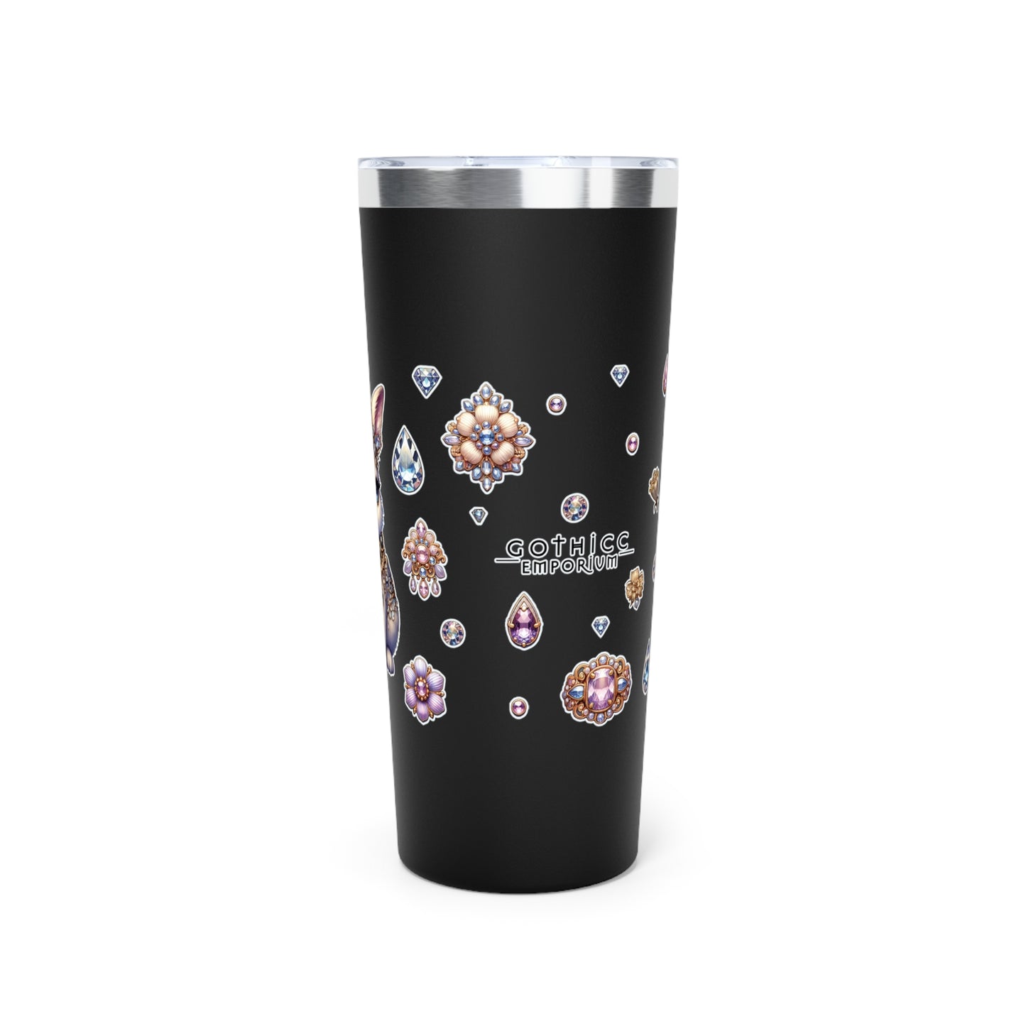 “Jeweled Bunny” Copper Vacuum Insulated Tumbler – 22oz — cute, cold, and always in control 🐰💅💎🖤