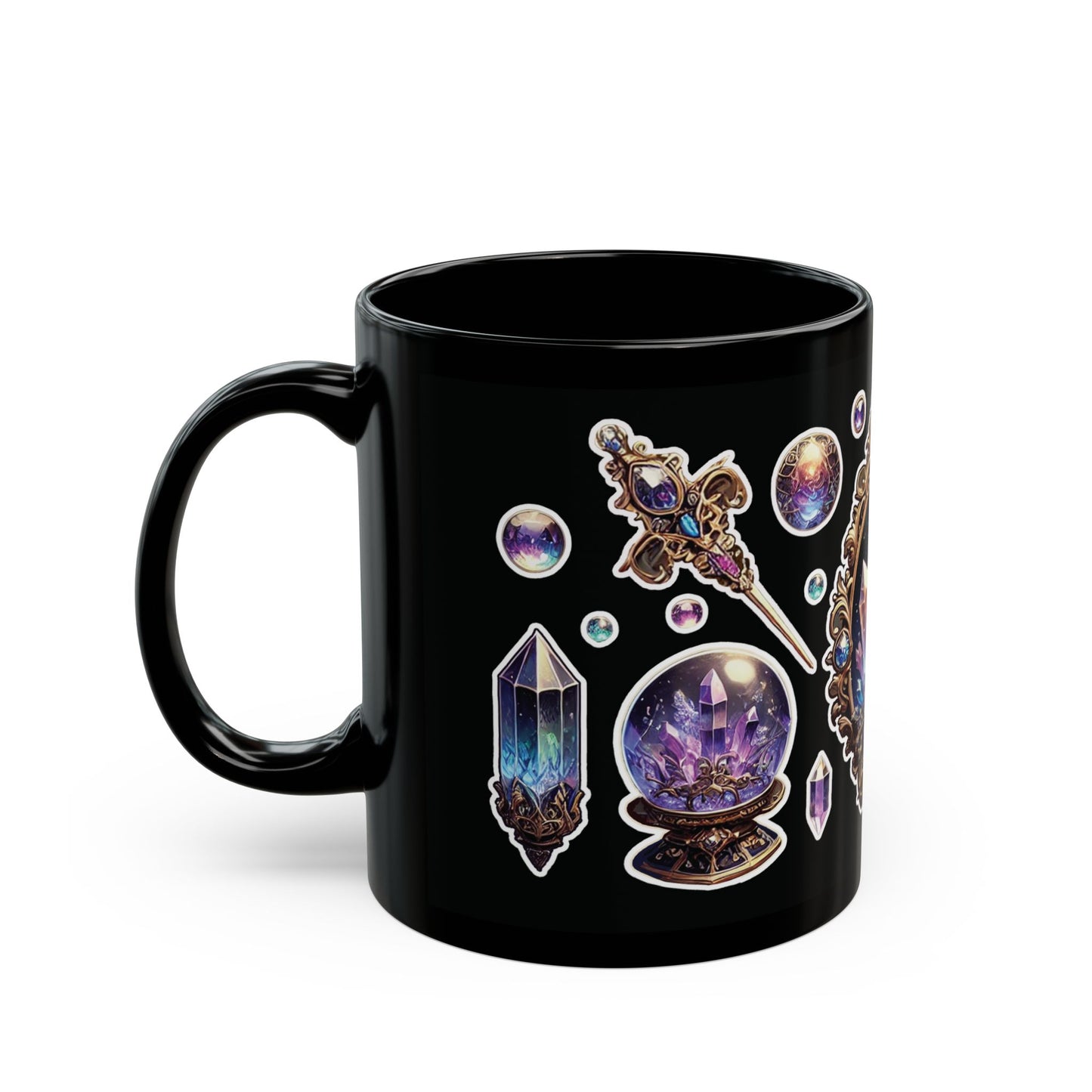 “Crystal Gem” Black Mug (11oz & 15oz) — mystical, moody, and made for magic sips 💎☕🌑✨
