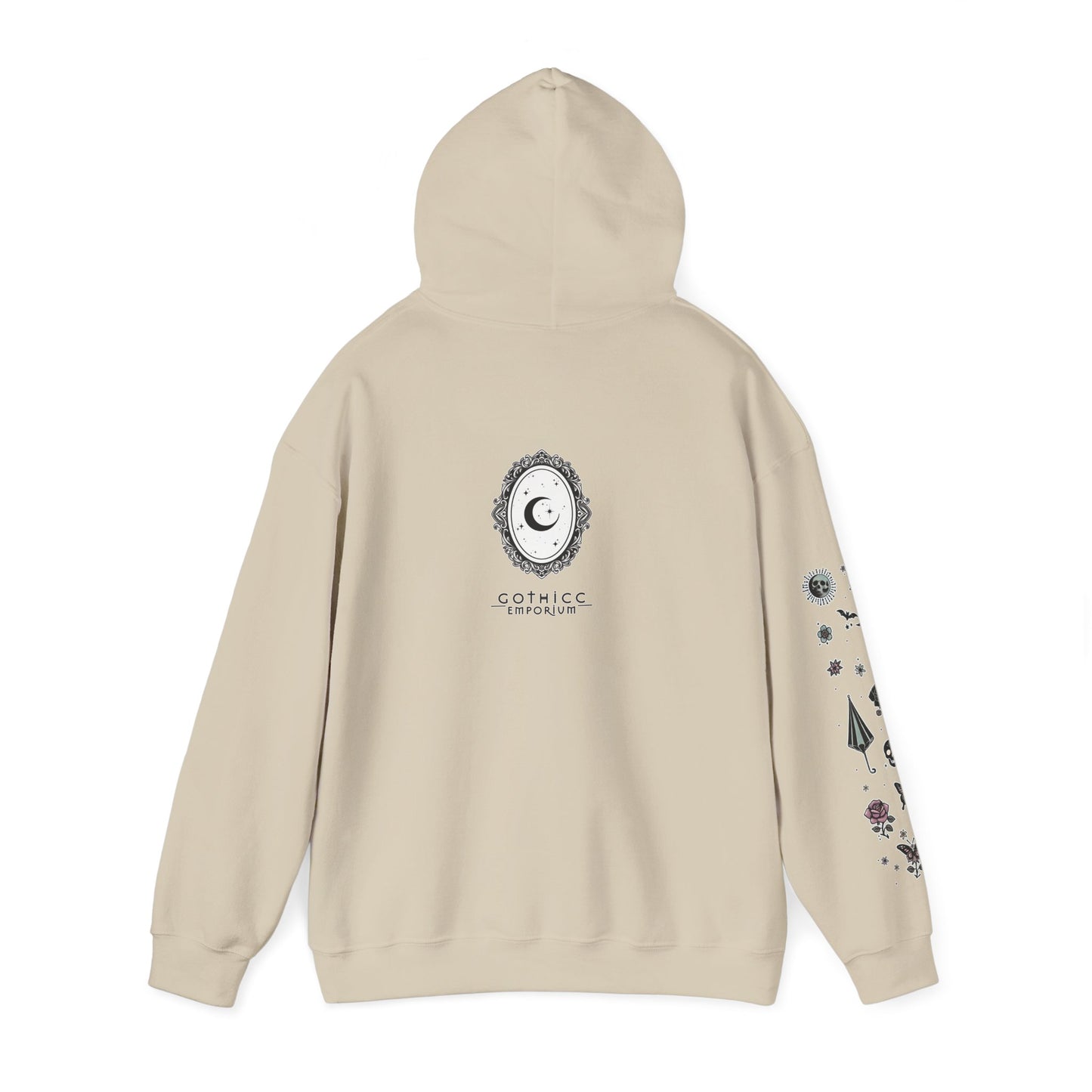 🕷️“Summer Goth Thicc” Unisex Heavy Blend™ Hooded Sweatshirt — hot, haunted, and too bold to melt 🖤🌞🕶️🕷️