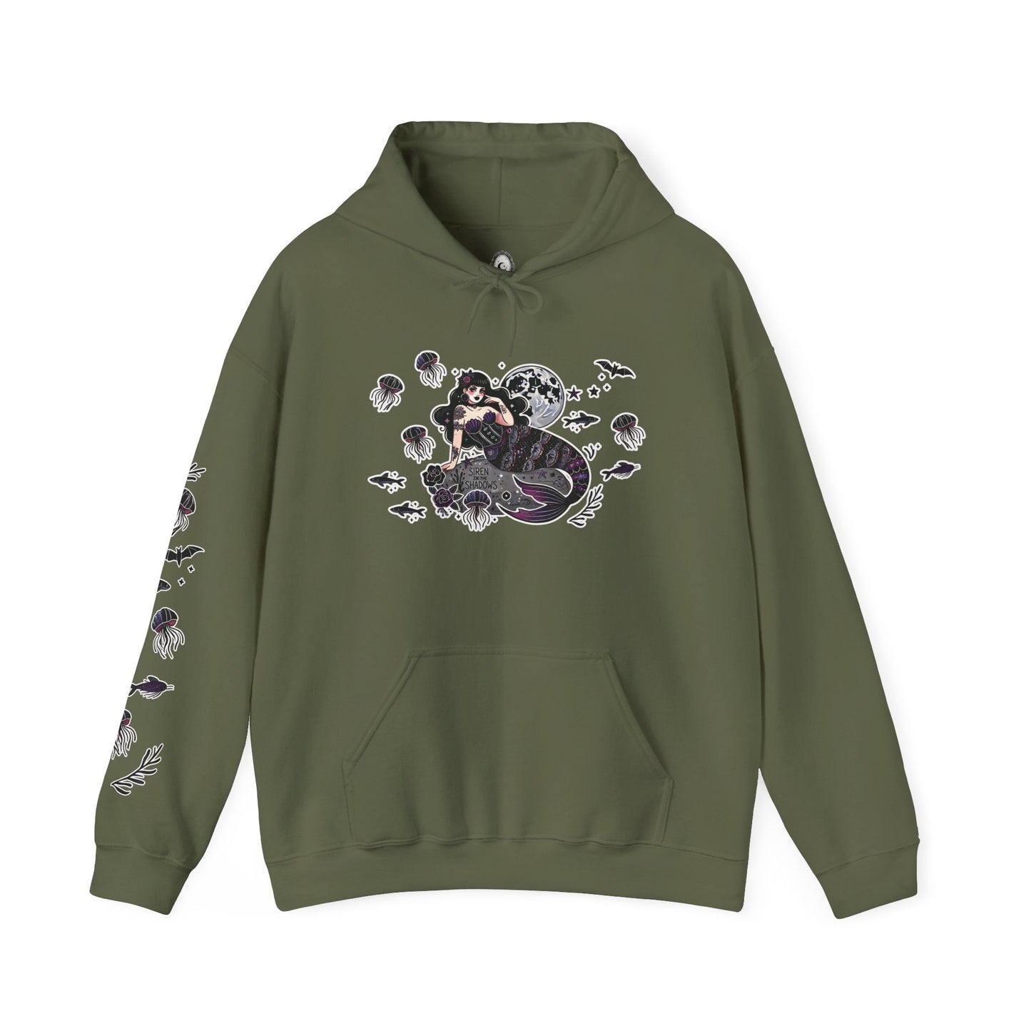 🧜♀️“Siren in the Shadows” Unisex Heavy Blend™ Hooded Sweatshirt — haunting, hypnotic, and draped in danger 🖤🌊🧜♀️🌑