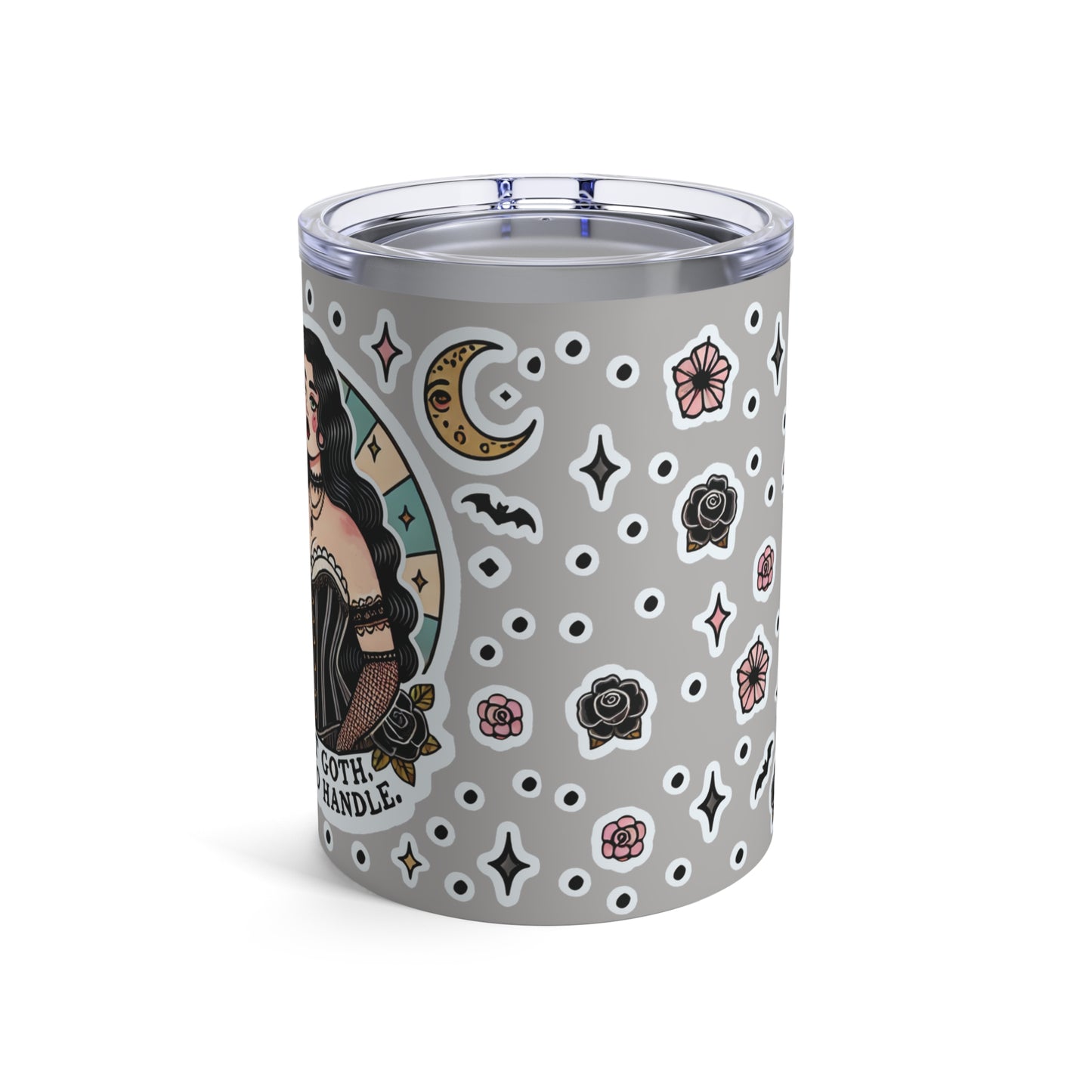 “Soft Goth” Tumbler – 10oz in grey — delicate, dangerous, and made to sip in silence and slay 🖤🌫️✨