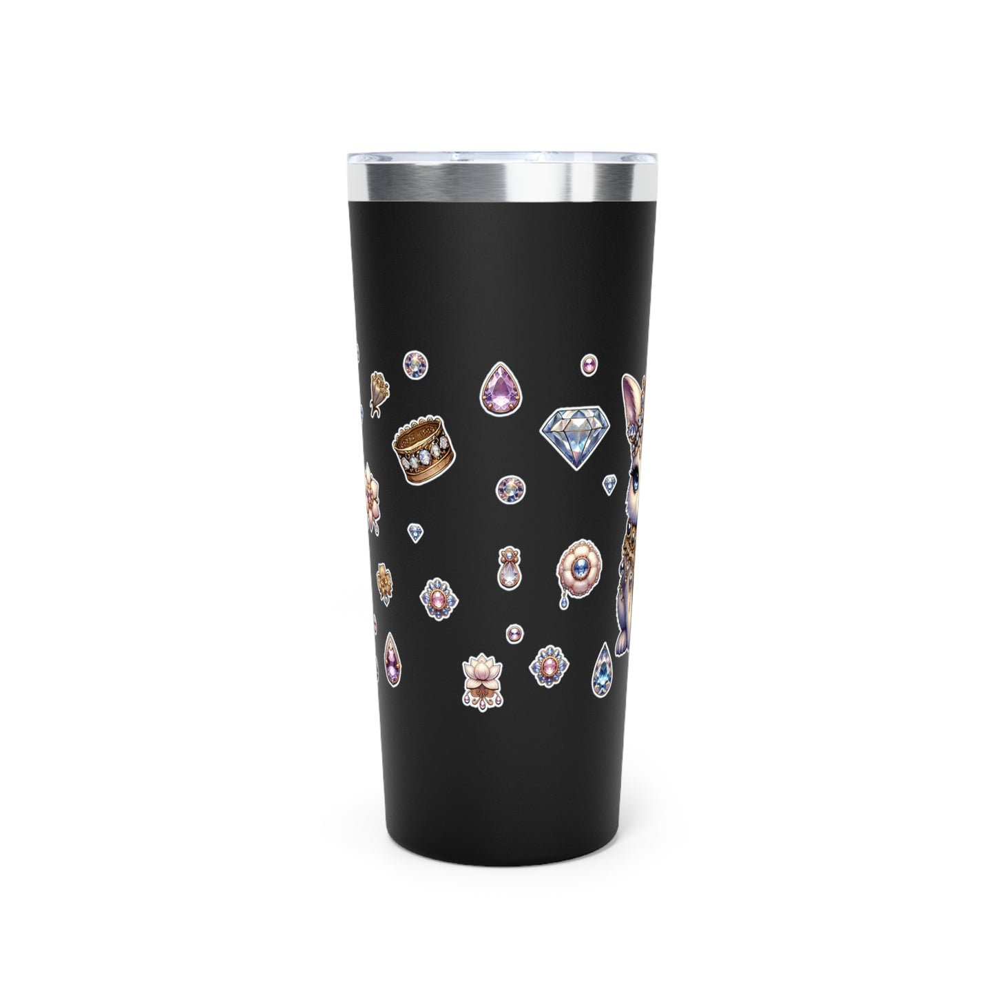 “Jeweled Bunny” Copper Vacuum Insulated Tumbler – 22oz — cute, cold, and always in control 🐰💅💎🖤