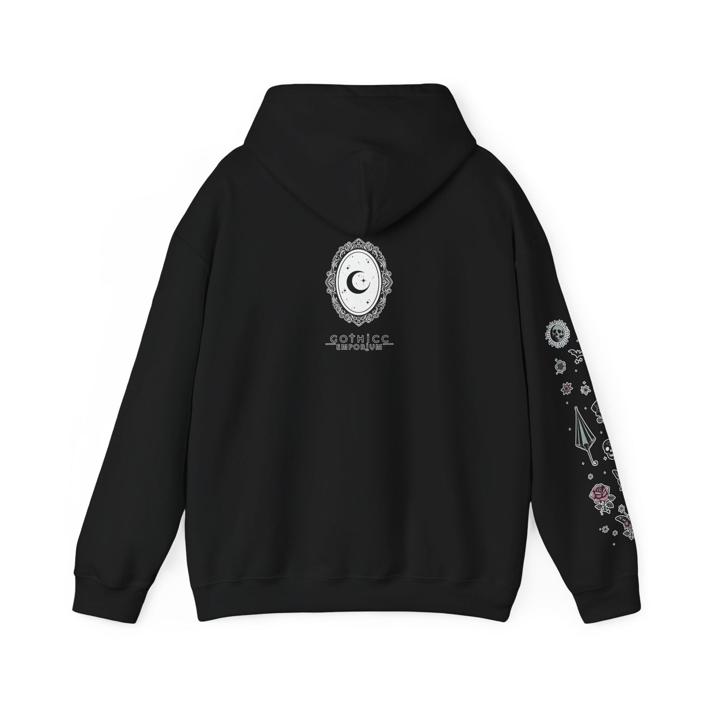 🕷️“Summer Goth Thicc” Unisex Heavy Blend™ Hooded Sweatshirt — hot, haunted, and too bold to melt 🖤🌞🕶️🕷️