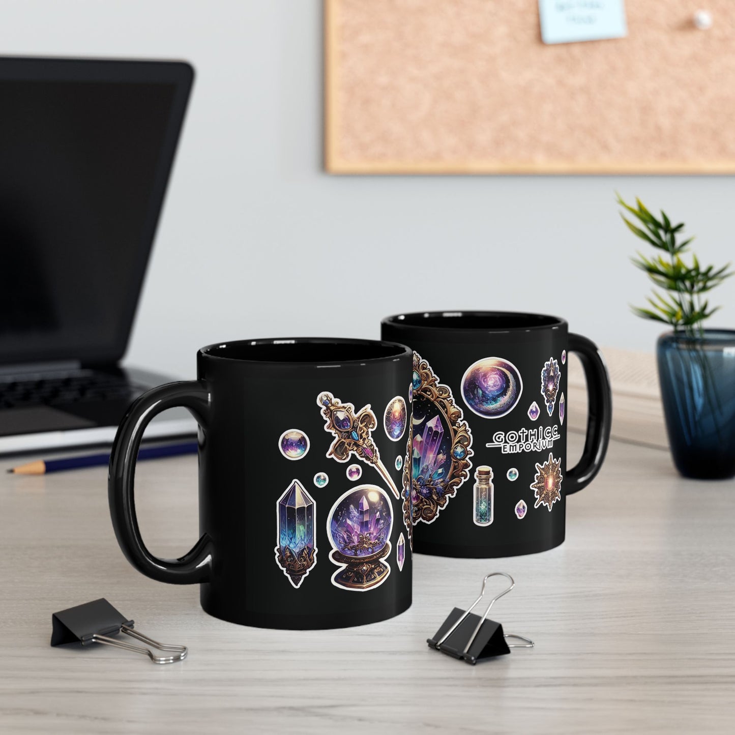 “Crystal Gem” Black Mug (11oz & 15oz) — mystical, moody, and made for magic sips 💎☕🌑✨