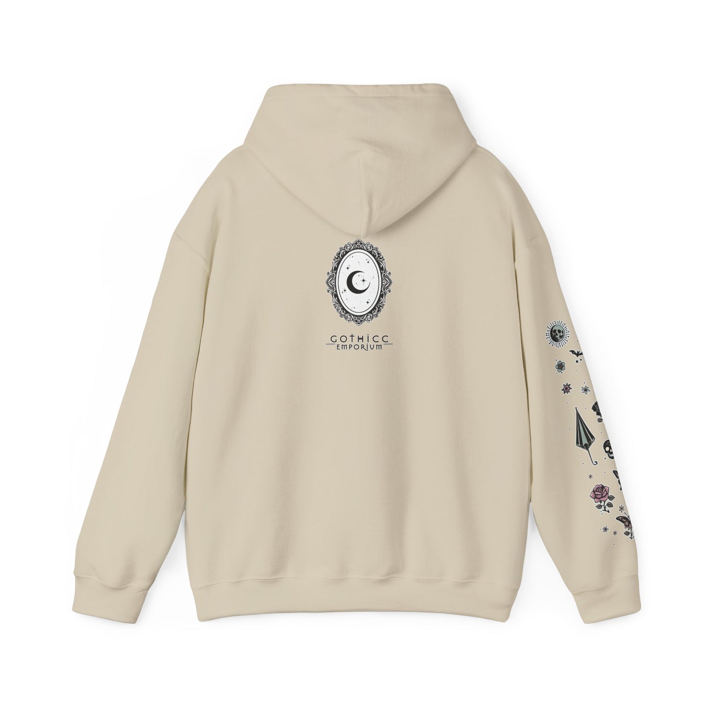 🕷️“Summer Goth Thicc” Unisex Heavy Blend™ Hooded Sweatshirt — hot, haunted, and too bold to melt 🖤🌞🕶️🕷️