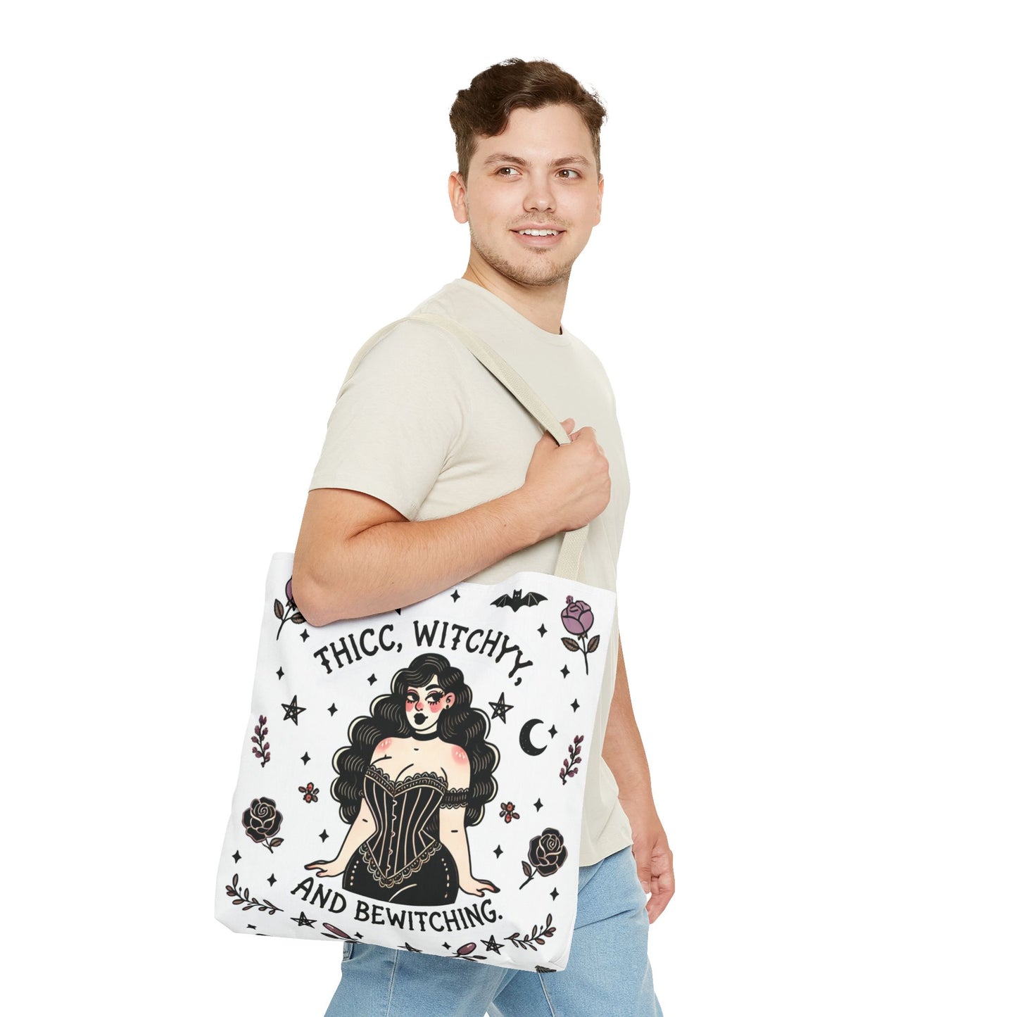 🧹 “Thicc Witchyy” Tote Bag – White (18x18)