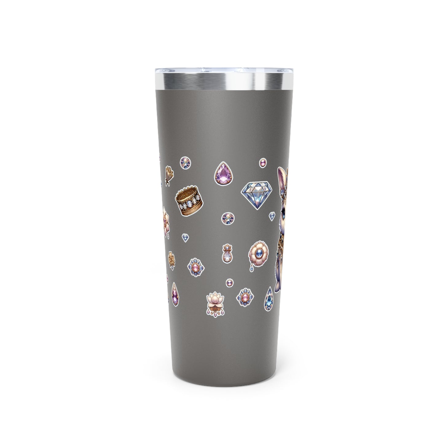 “Jeweled Bunny” Copper Vacuum Insulated Tumbler – 22oz — cute, cold, and always in control 🐰💅💎🖤
